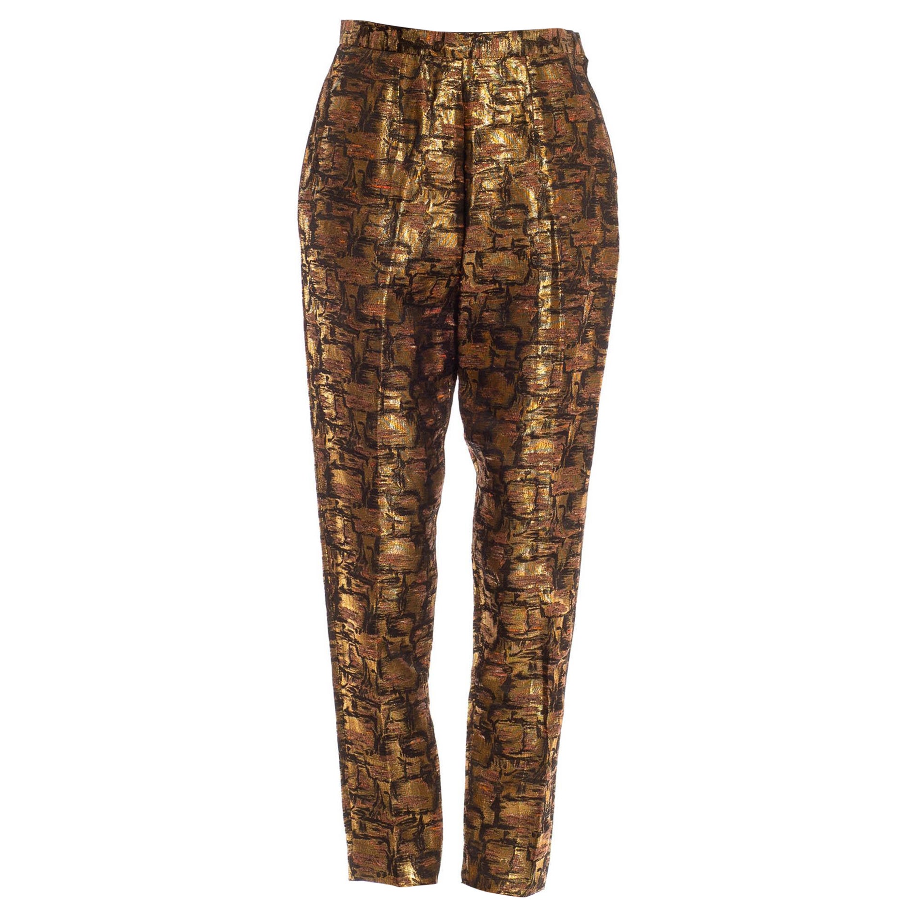 Pantalon en jacquard lamé noir et or des années 1950