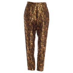 Pantalon en jacquard lamé noir et or des années 1950