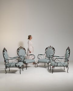1950s Black Iron Patio Chairs Set of Four, Forged Design, Italy