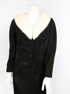 1950s Black Jacquard Dress with Matching Mink-collared Jacket