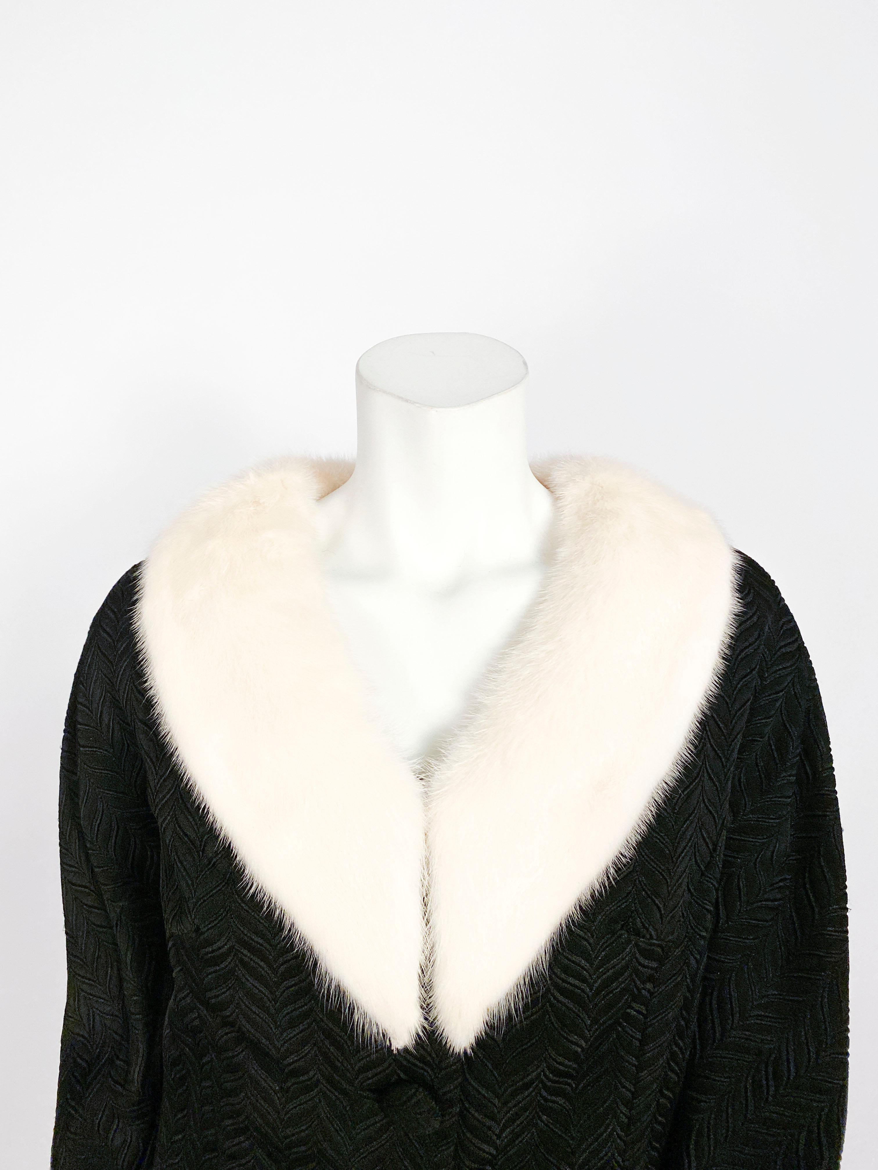 1950s Black Jacquard Dress with Matching Mink-collared Jacket In Good Condition For Sale In San Francisco, CA