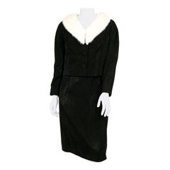 1950s Black Jacquard Dress with Matching Mink-collared Jacket