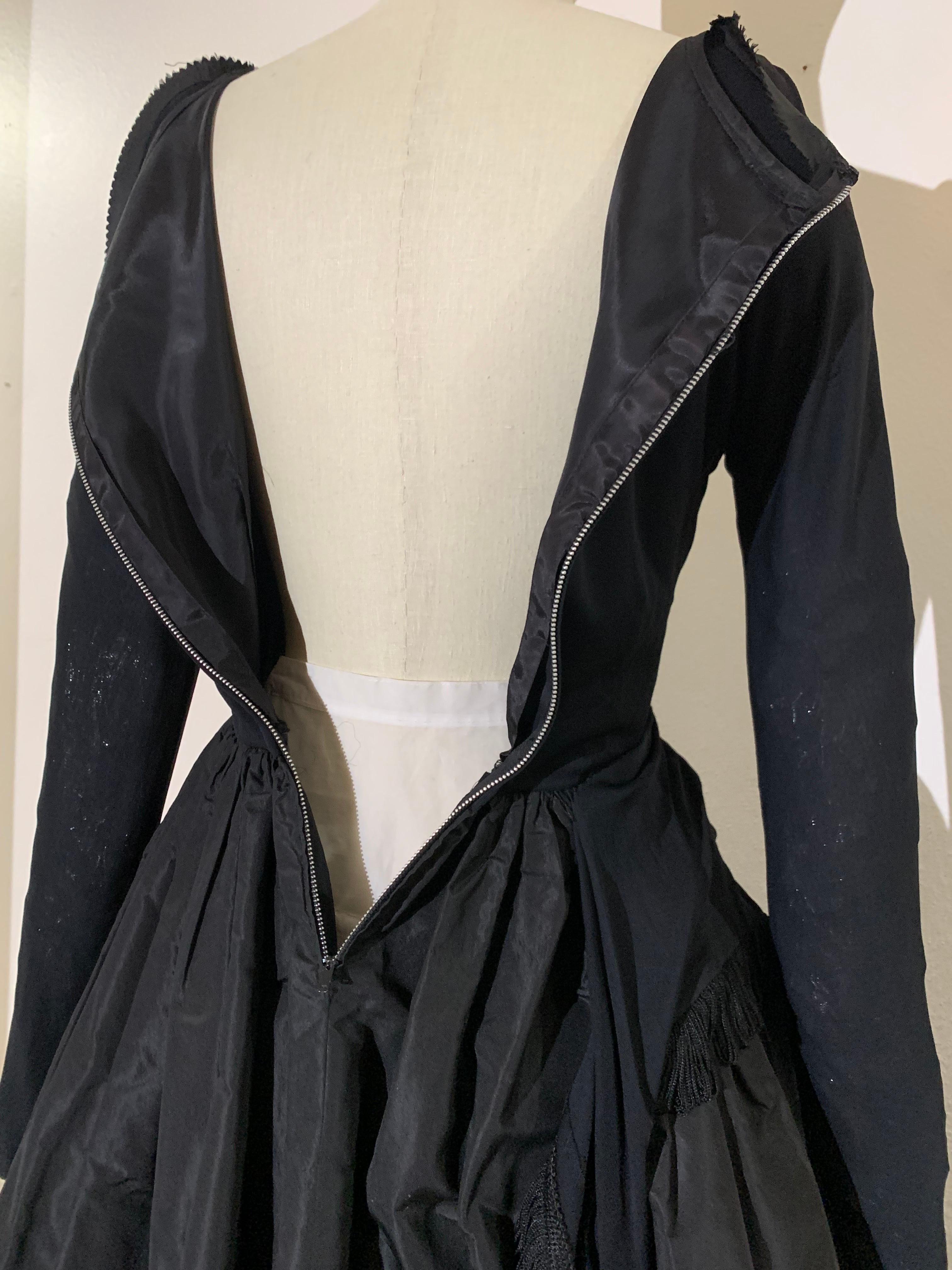 1950s Black Jersey & Taffeta Dress w Fringed Dropped-Waist Bodice & Circle Skirt For Sale 8