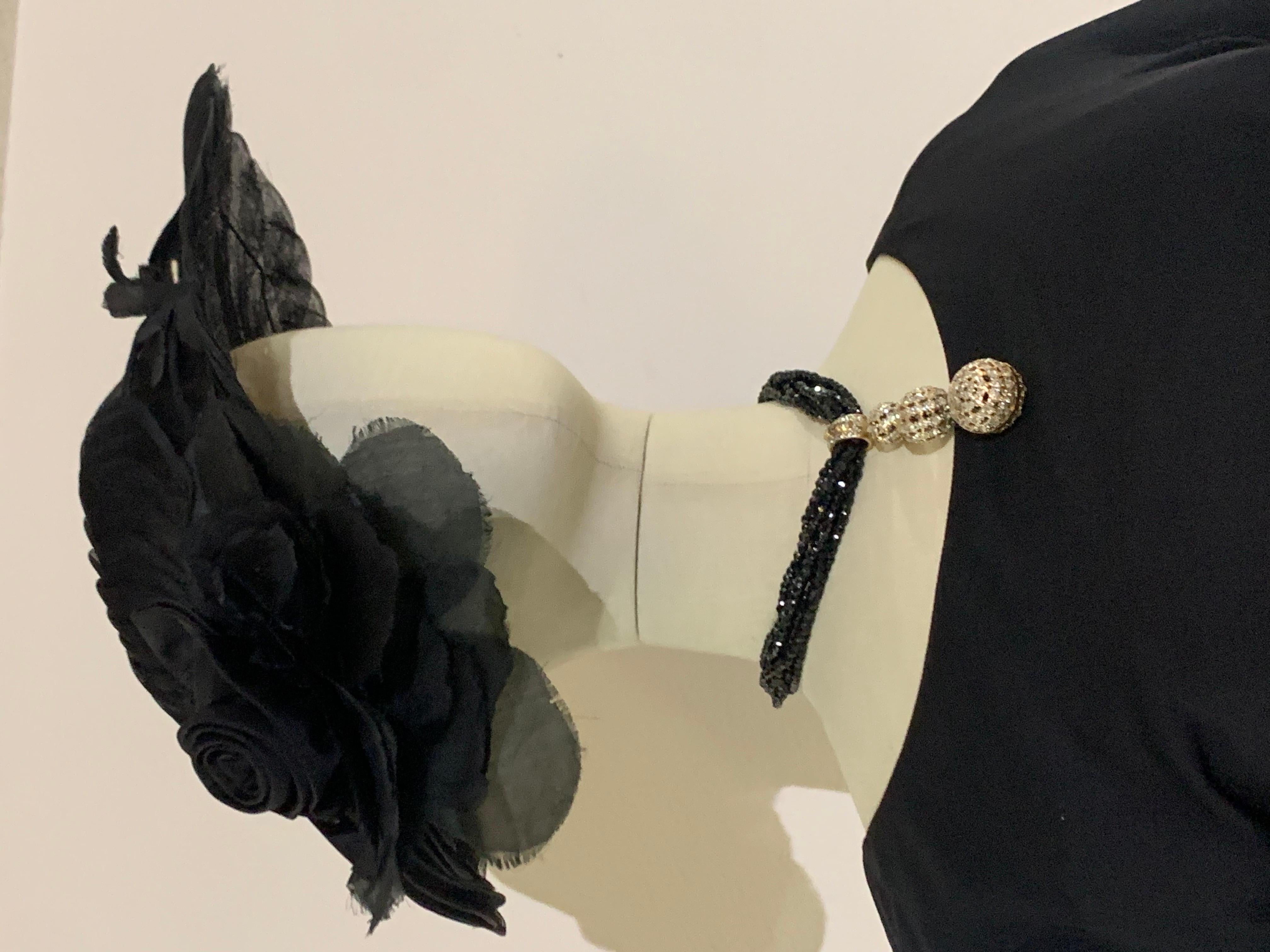 1950s Black Jersey & Taffeta Dress w Fringed Dropped-Waist Bodice & Circle Skirt For Sale 13