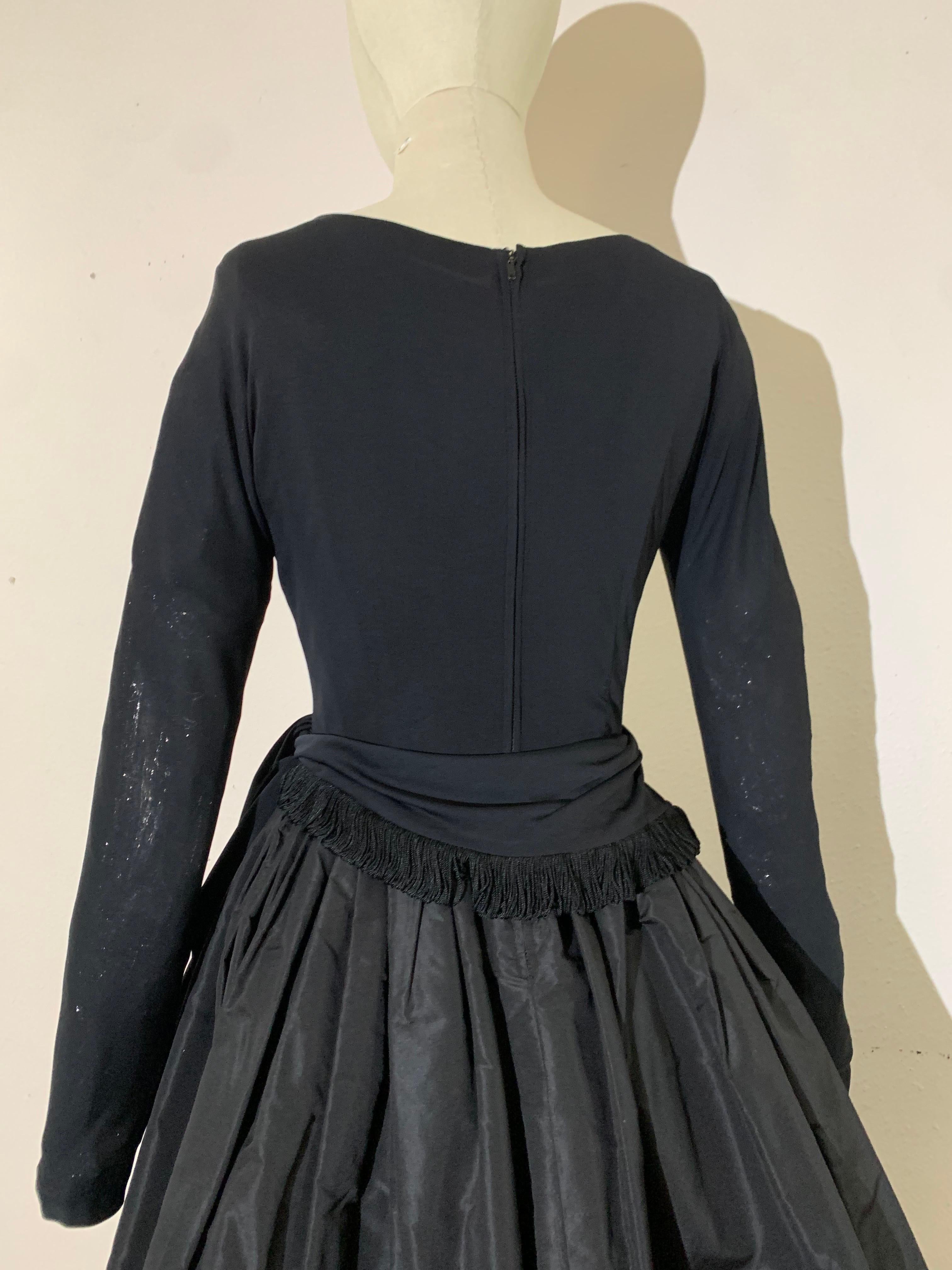 1950s Black Jersey & Taffeta Dress w Fringed Dropped-Waist Bodice & Circle Skirt For Sale 2
