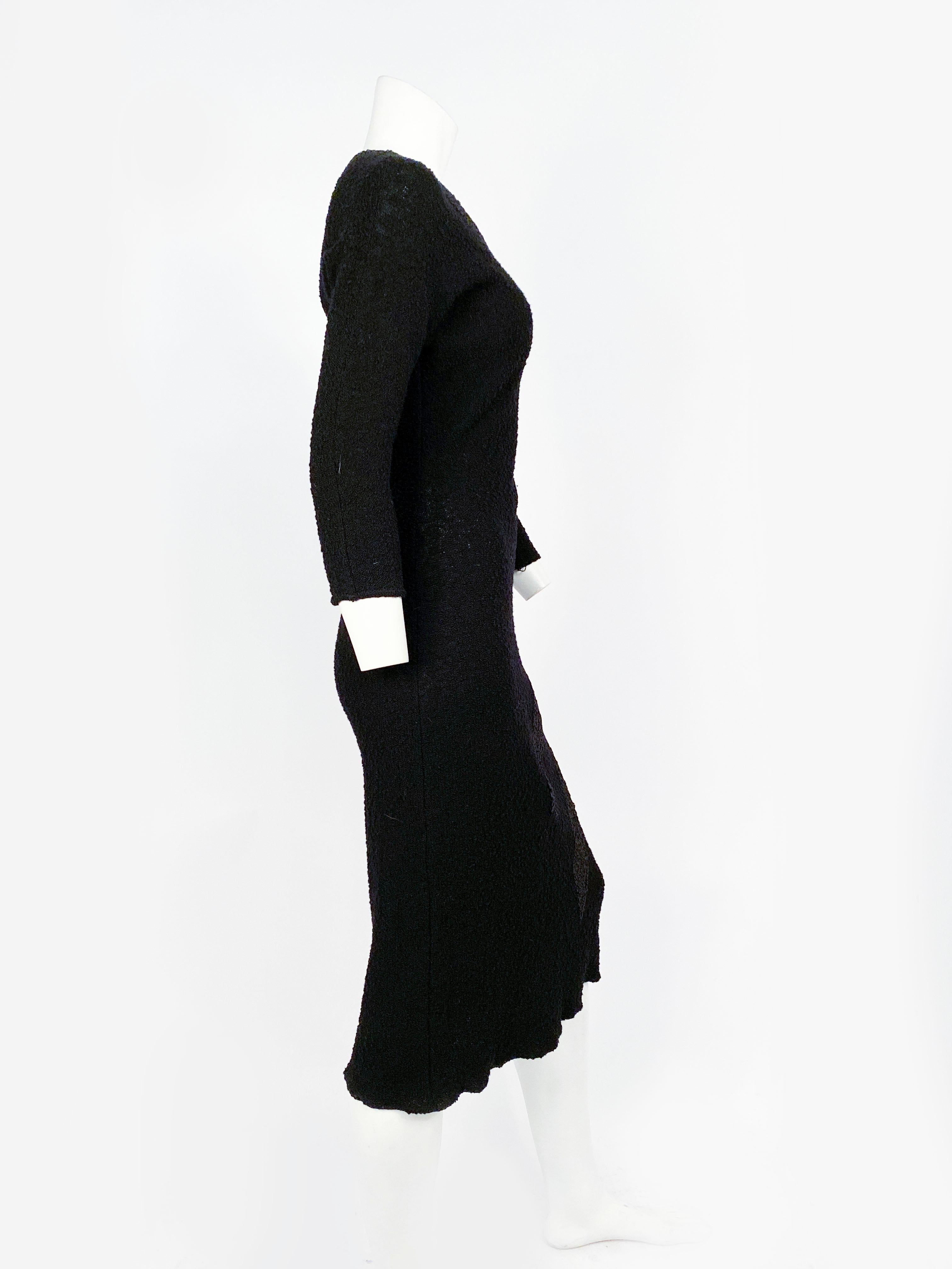 Women's 1950s Black Knit Dress with Trompe L'Oeil Ribbonwork For Sale