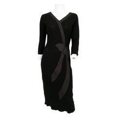 1950s Black Knit Dress with Trompe L'Oeil Ribbonwork