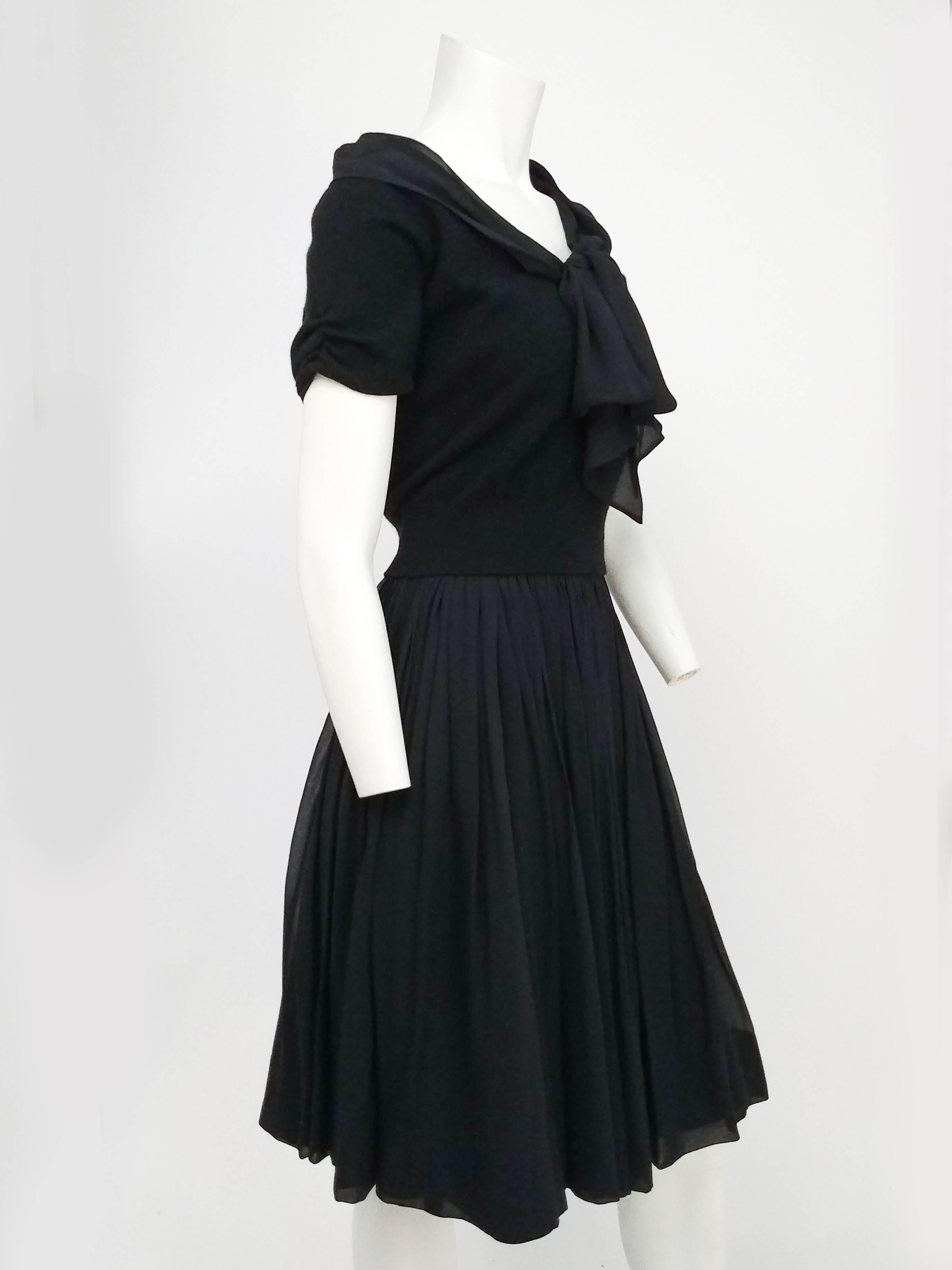 Black Knit Top and Chiffon Skirt Two Piece Set, 1950s  In Good Condition In San Francisco, CA