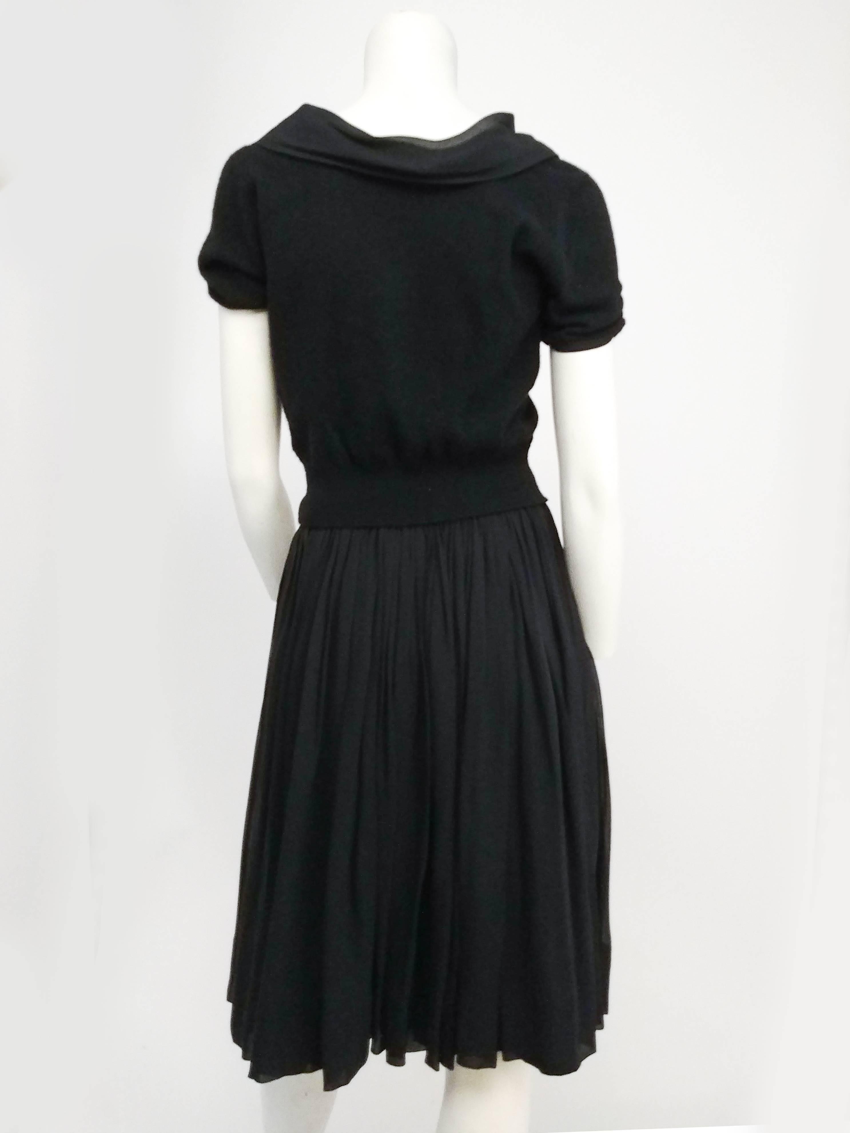 Women's Black Knit Top and Chiffon Skirt Two Piece Set, 1950s 