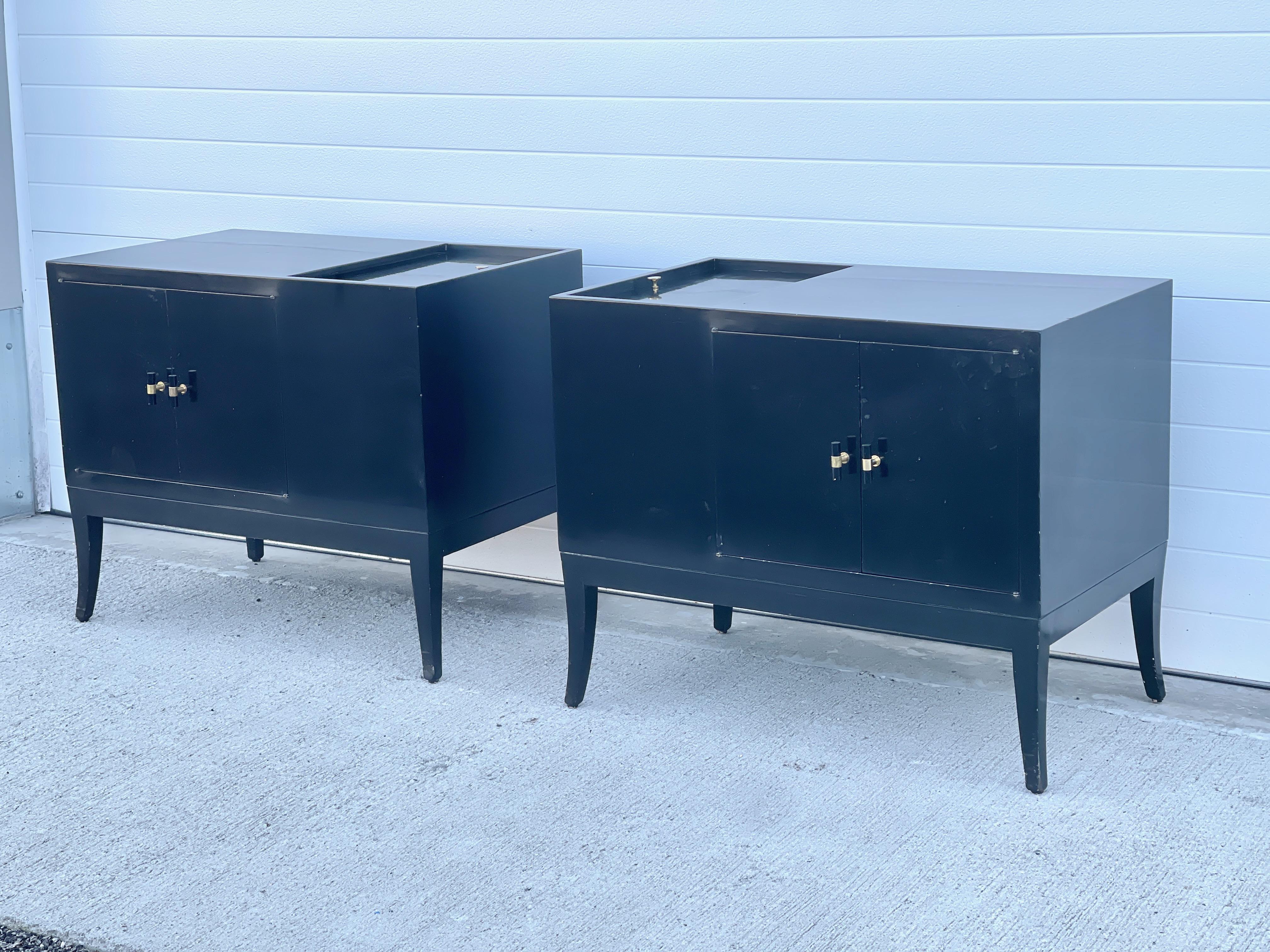 1950's Black Lacquer Bedside Cabinets For Sale 6