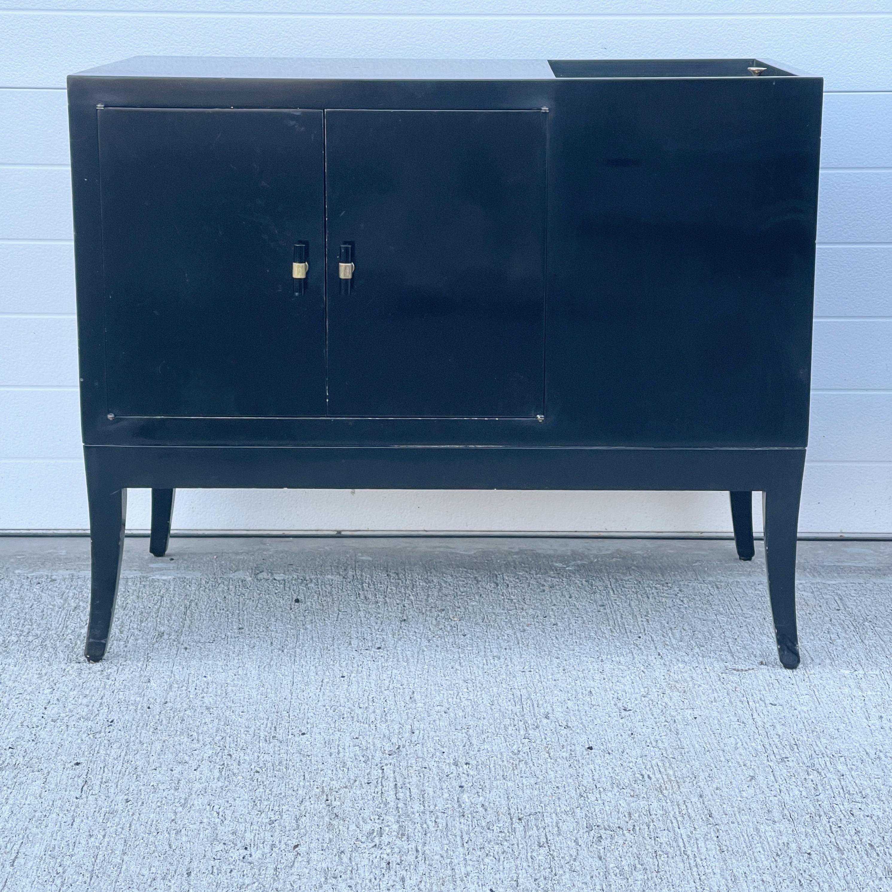 1950's Black Lacquer Bedside Cabinets For Sale 9