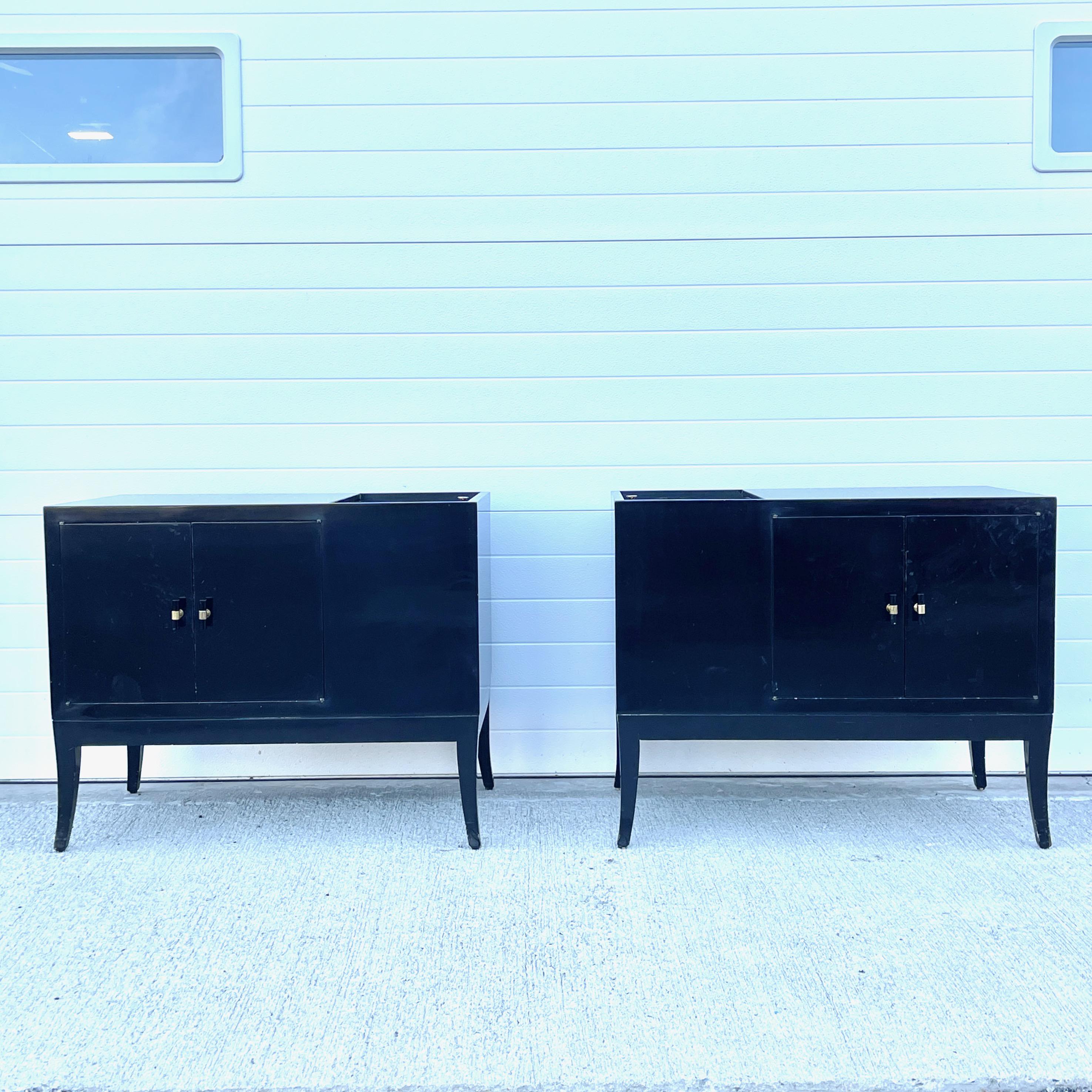 1950's Black Lacquer Bedside Cabinets For Sale 11