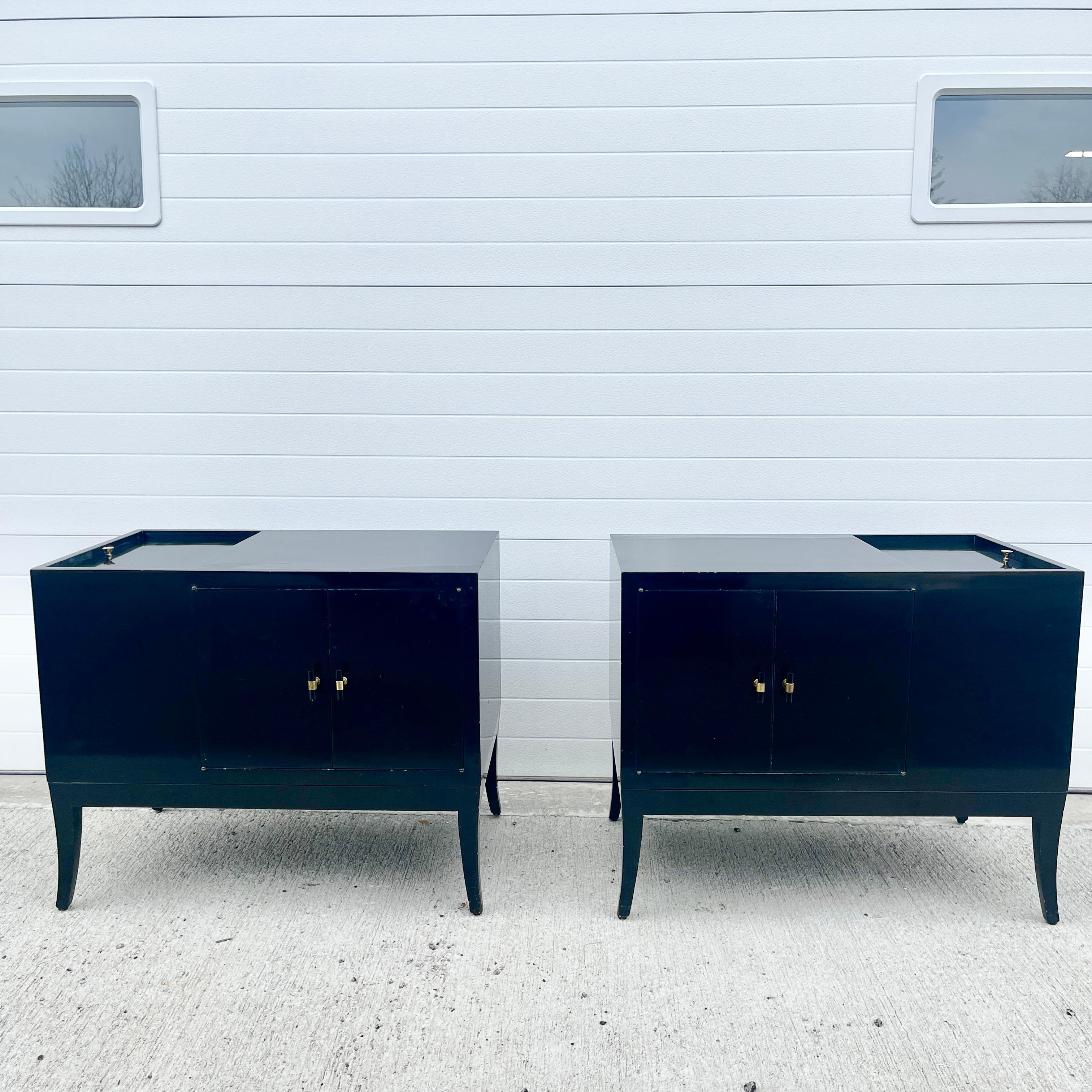 American 1950's Black Lacquer Bedside Cabinets For Sale