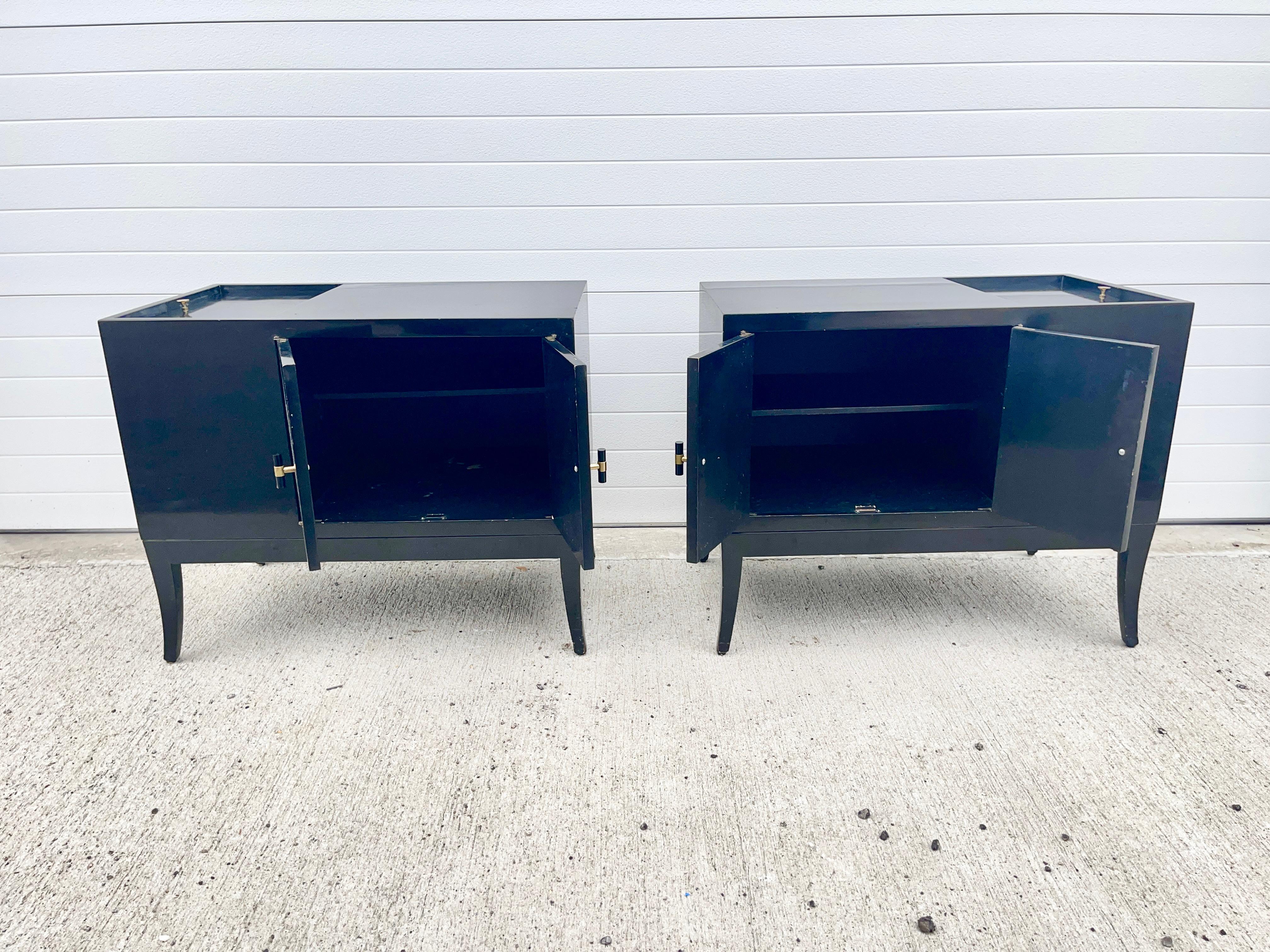 Mid-20th Century 1950's Black Lacquer Bedside Cabinets For Sale