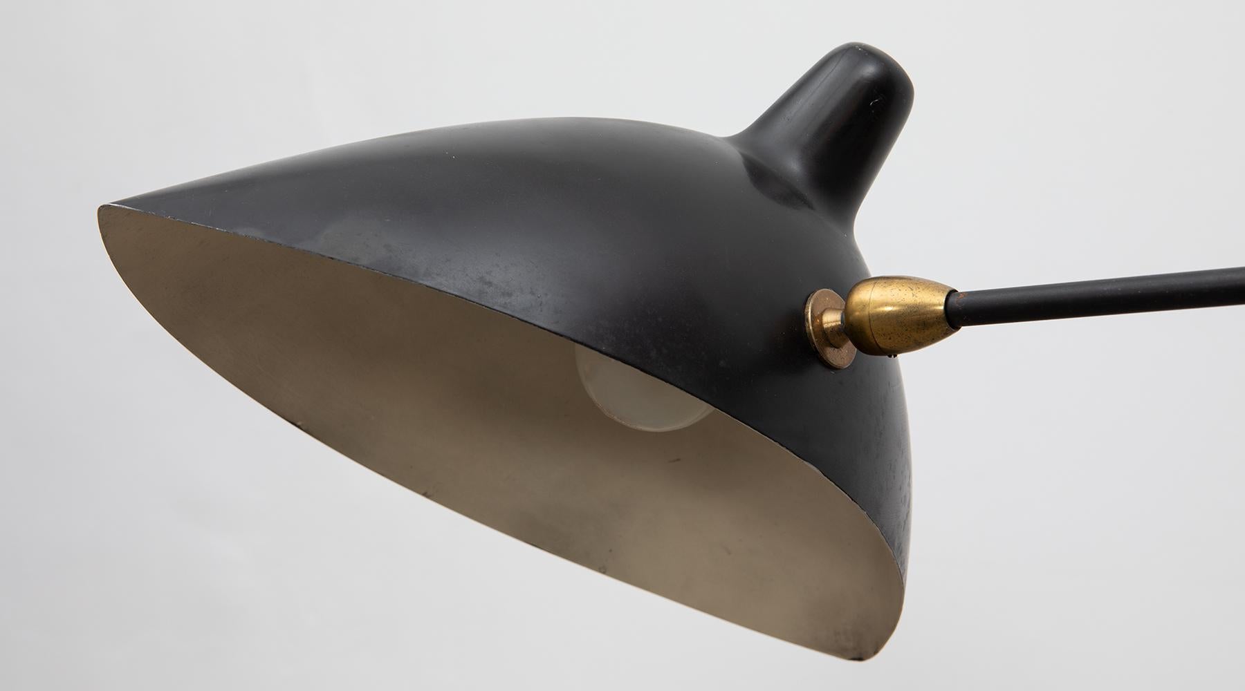 Brass 1950s Black Lacquered Metal Wall Lamp by Serge Mouille For Sale