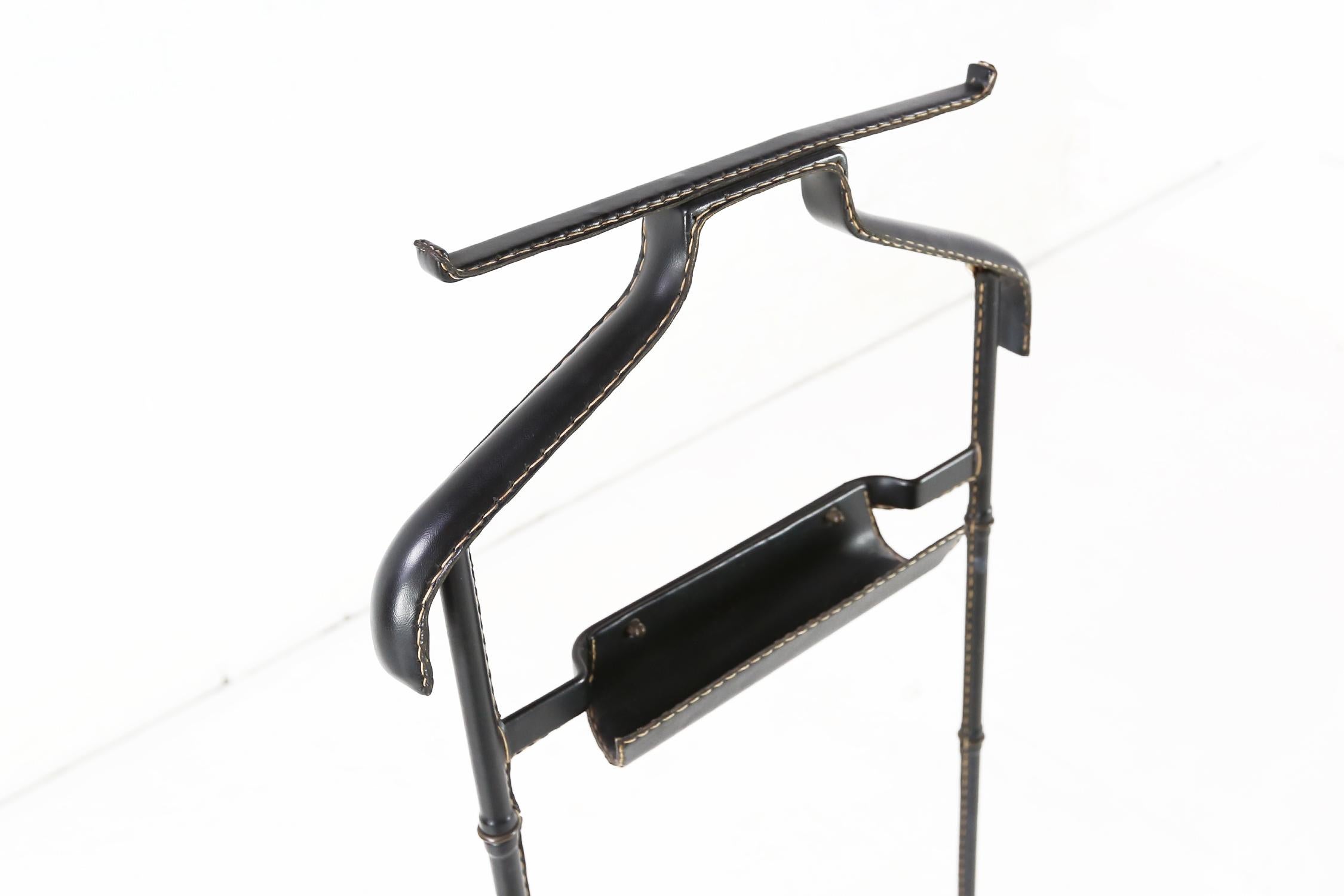 Mid-Century Modern 1950s Black Leather-Wrapped Brass Valet by Jacques Adnet