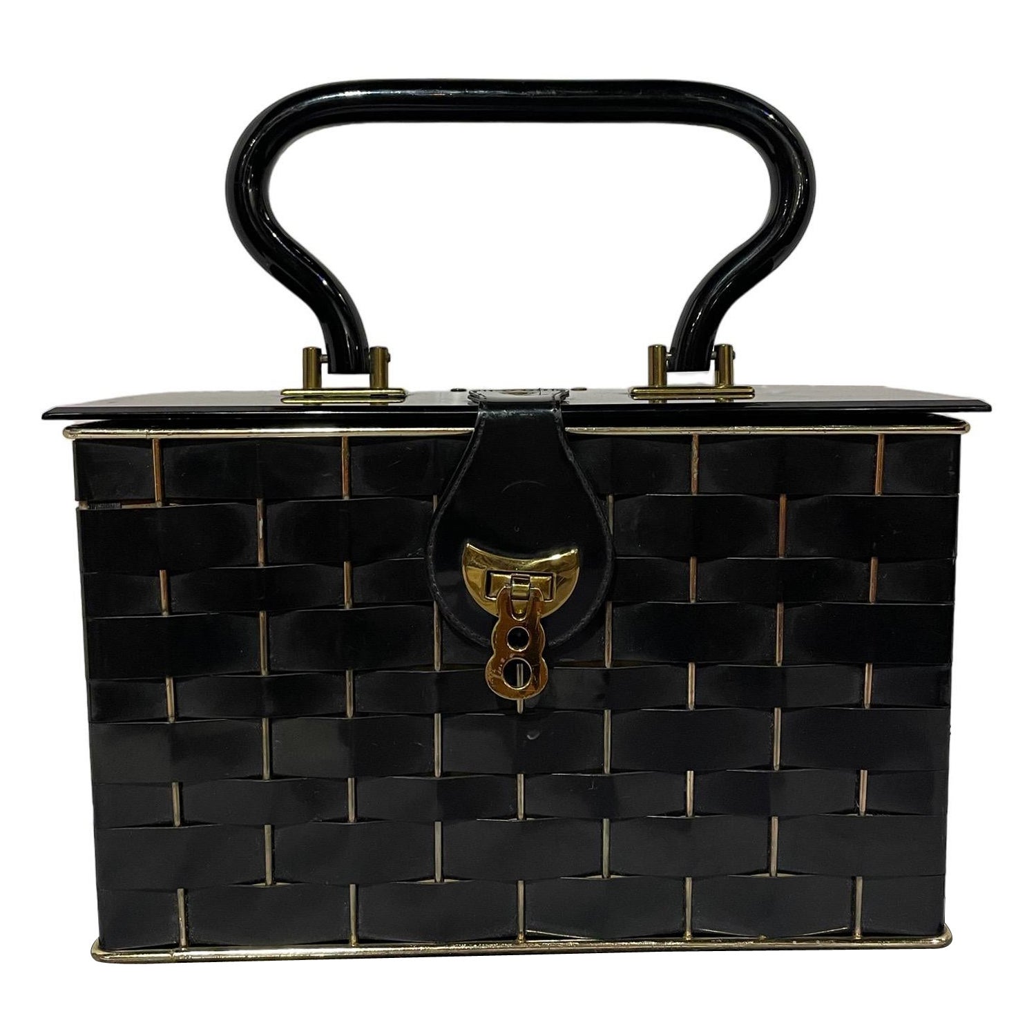 1950s Black Lucite and Metal Woven Handbag by Dorset Rex