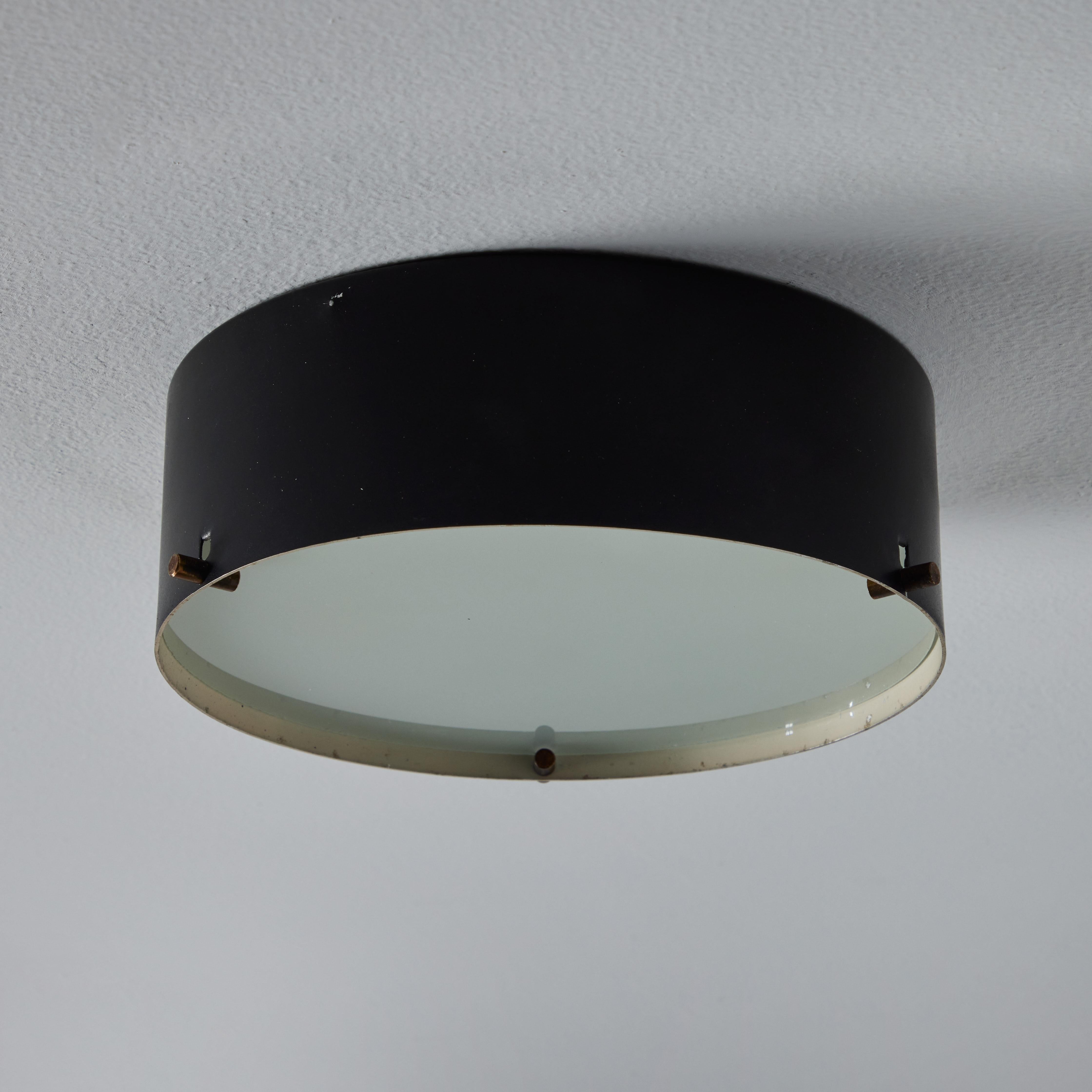 Mid-Century Modern 1950s Black Metal and Opaline Glass Ceiling Lamp by Bruno Gatta for Stilnovo For Sale