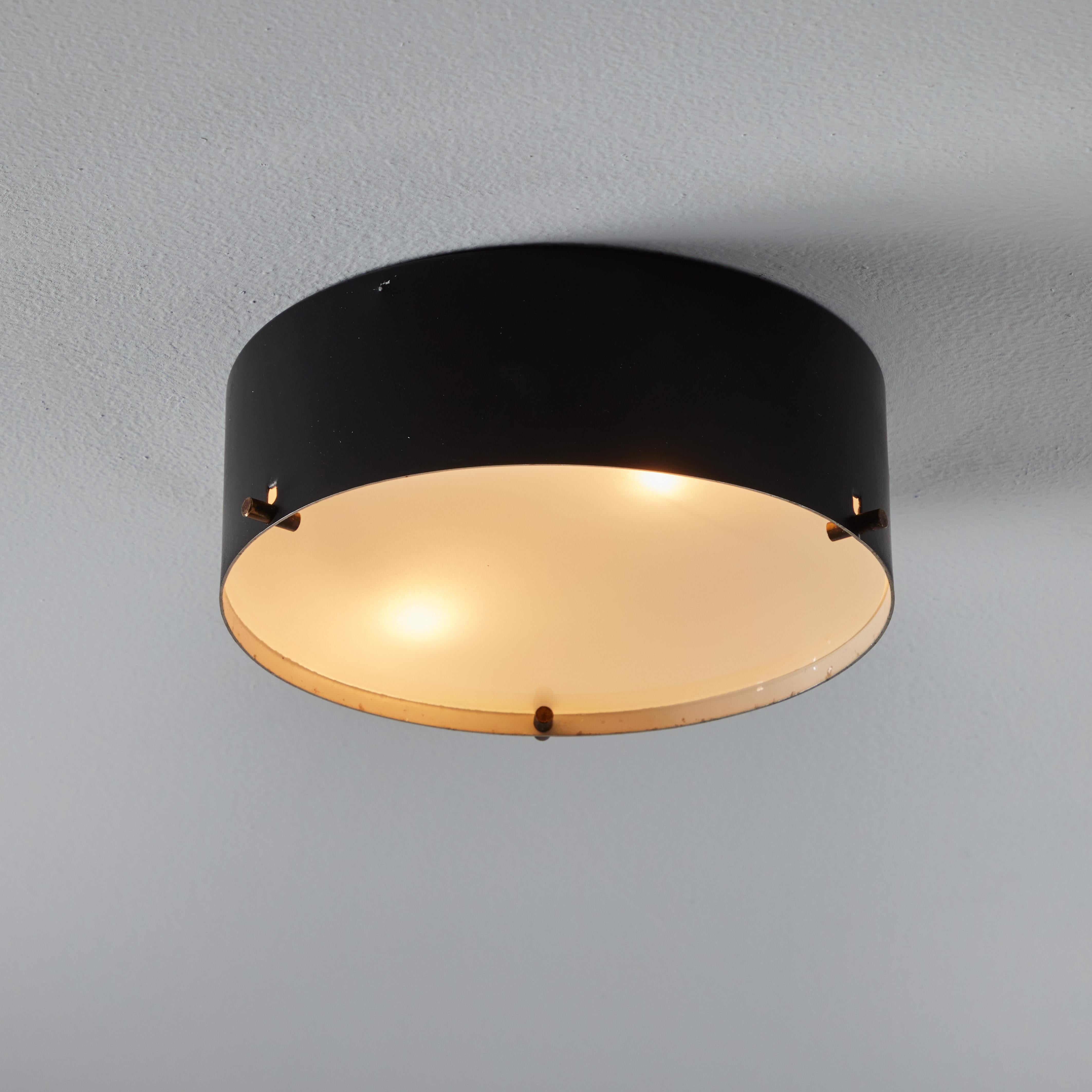 1950s Black Metal and Opaline Glass Ceiling Lamp by Bruno Gatta for Stilnovo In Good Condition For Sale In Glendale, CA