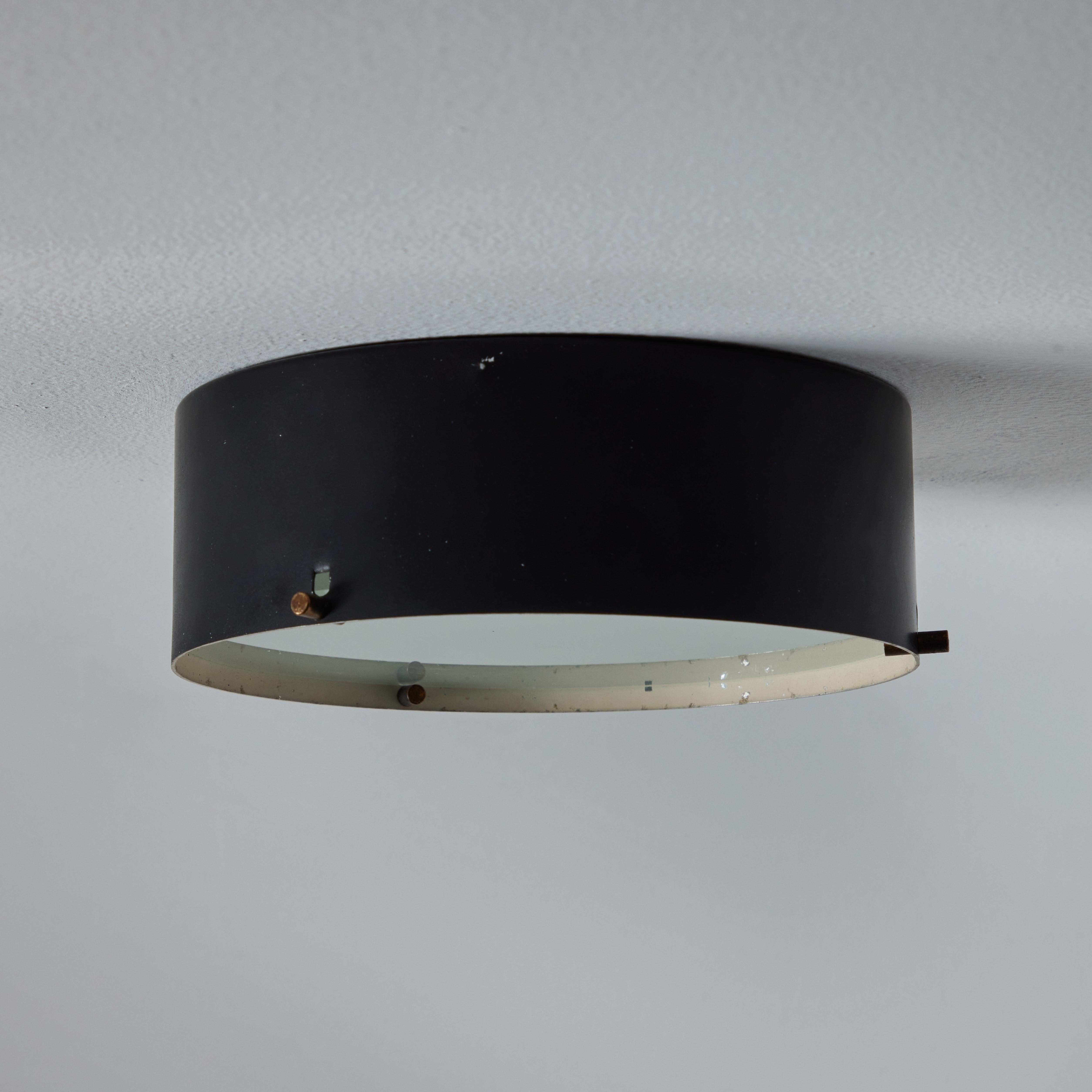 1950s Black Metal and Opaline Glass Ceiling Lamp by Bruno Gatta for Stilnovo For Sale 1