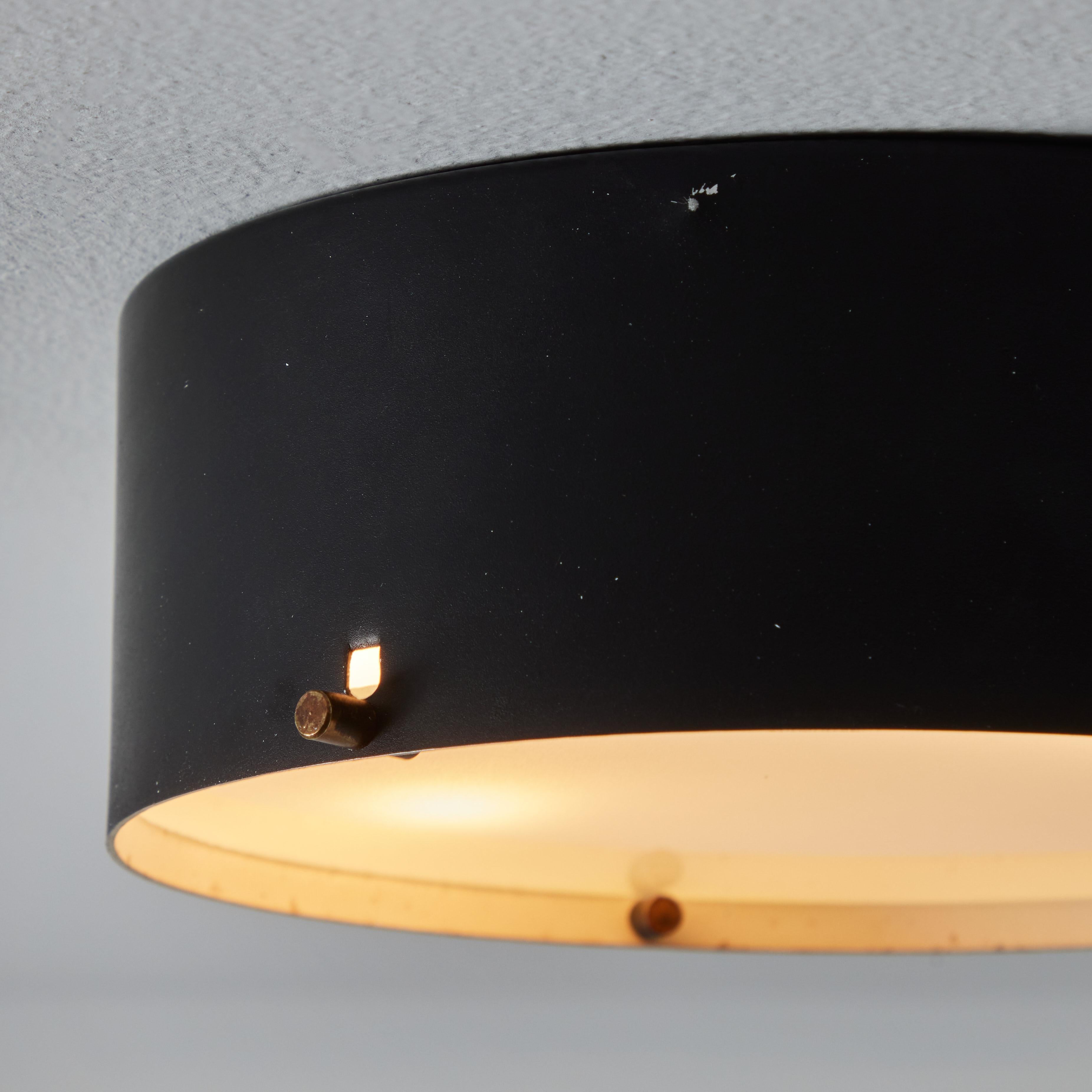 1950s Black Metal and Opaline Glass Ceiling Lamp by Bruno Gatta for Stilnovo For Sale 2