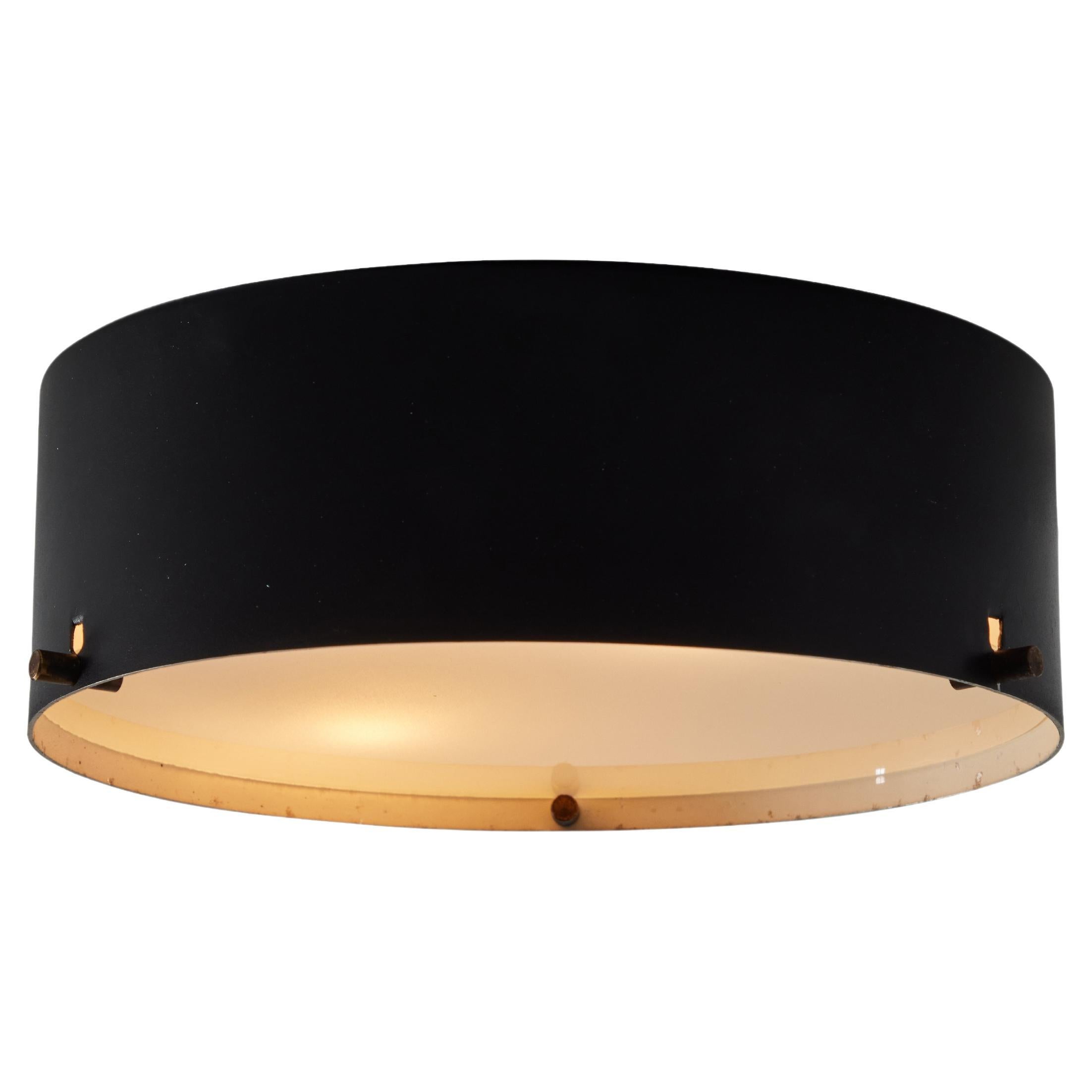 1950s Black Metal and Opaline Glass Ceiling Lamp by Bruno Gatta for Stilnovo For Sale