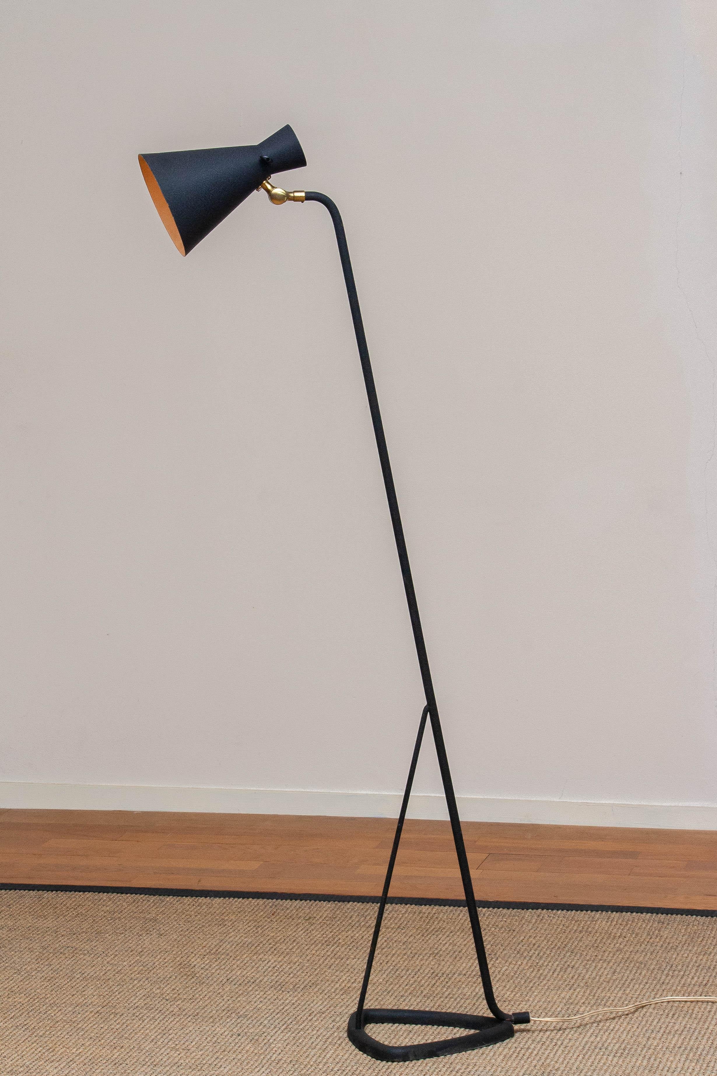Mid-20th Century 1950s Black Metal Grasshopper Model Floor Lamp by Falkenbergs Belysning, Sweden