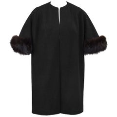 Vintage 1950s Black Mini Opera Coat with Fur Trim