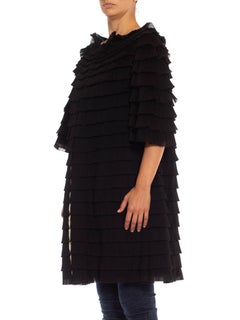 1950S Abrigo negro con volantes estilo Balenciaga de mezcla de nailon