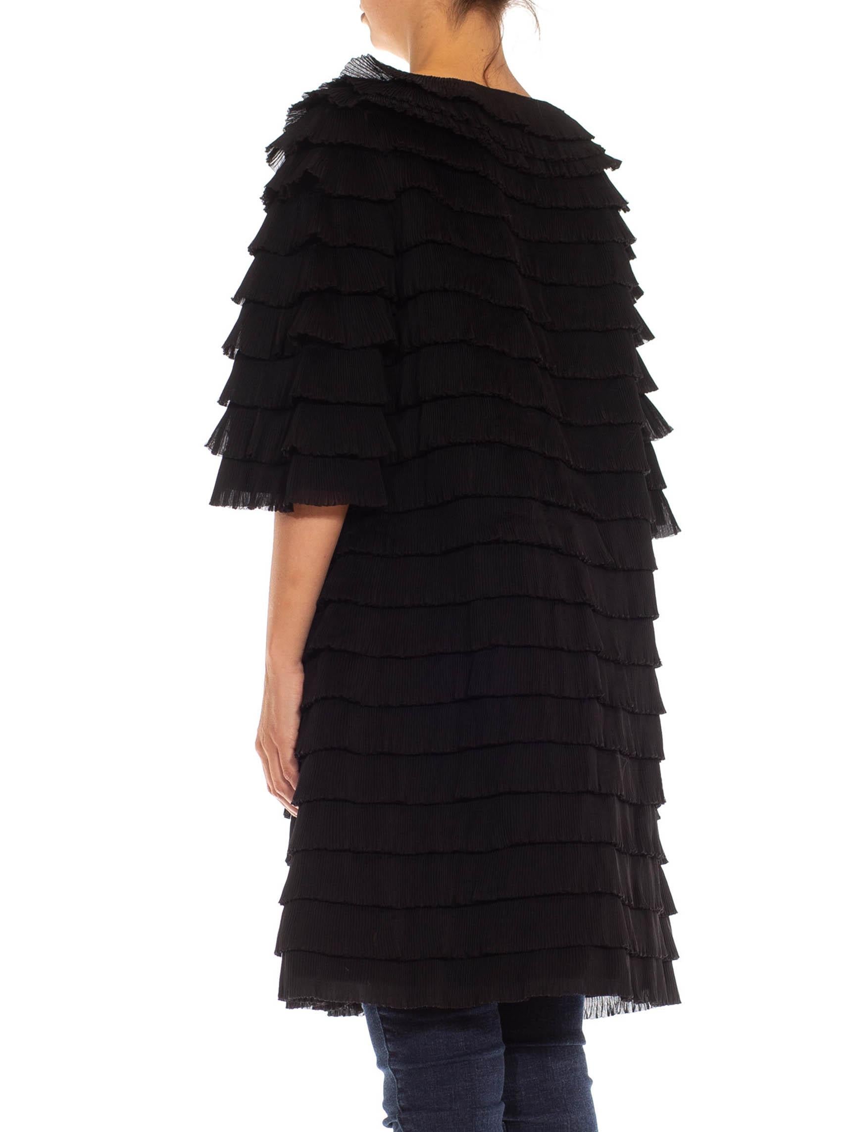 Women's 1950S Black Nylon Blend Balenciaga Style Ruffled Coat For Sale