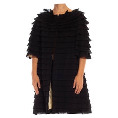 1950S Black Nylon Blend Balenciaga Style Ruffled Coat