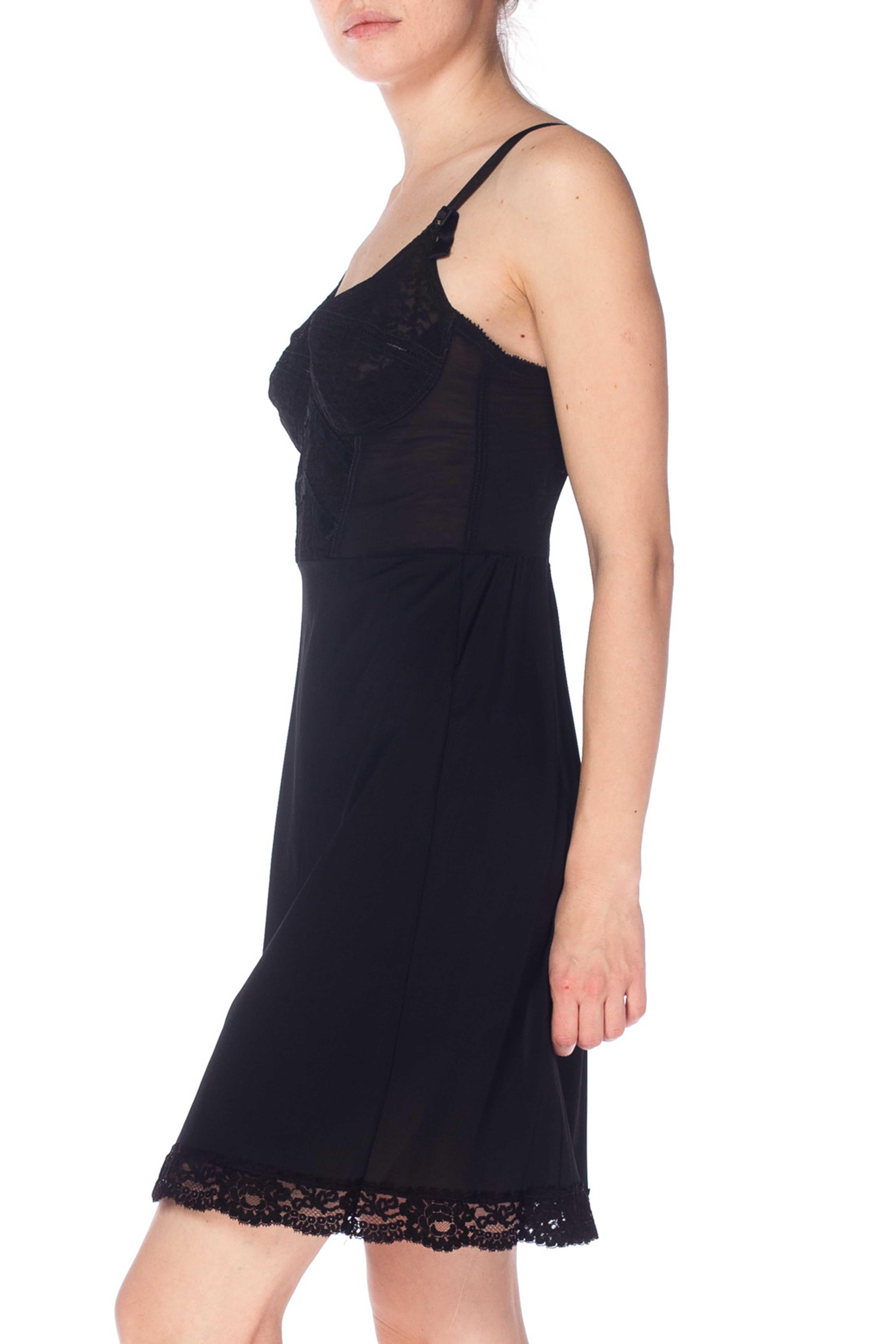 1950S Black Nylon & Lace Slip Dress With Fitted Bra Cups In Excellent Condition In New York, NY