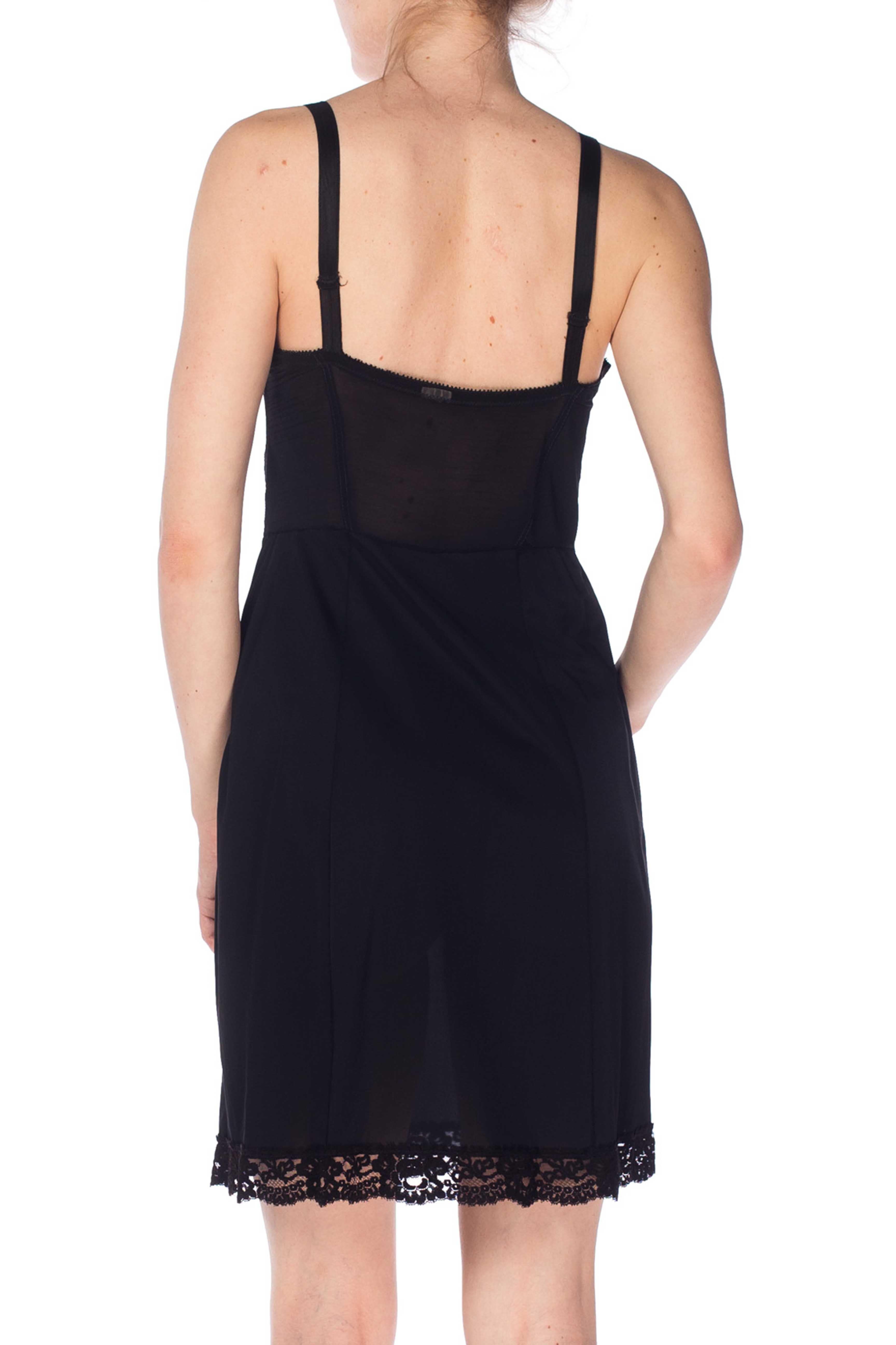 Women's 1950S Black Nylon & Lace Slip Dress With Fitted Bra Cups