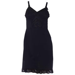 1950S Black Nylon & Lace Slip Dress With Fitted Bra Cups