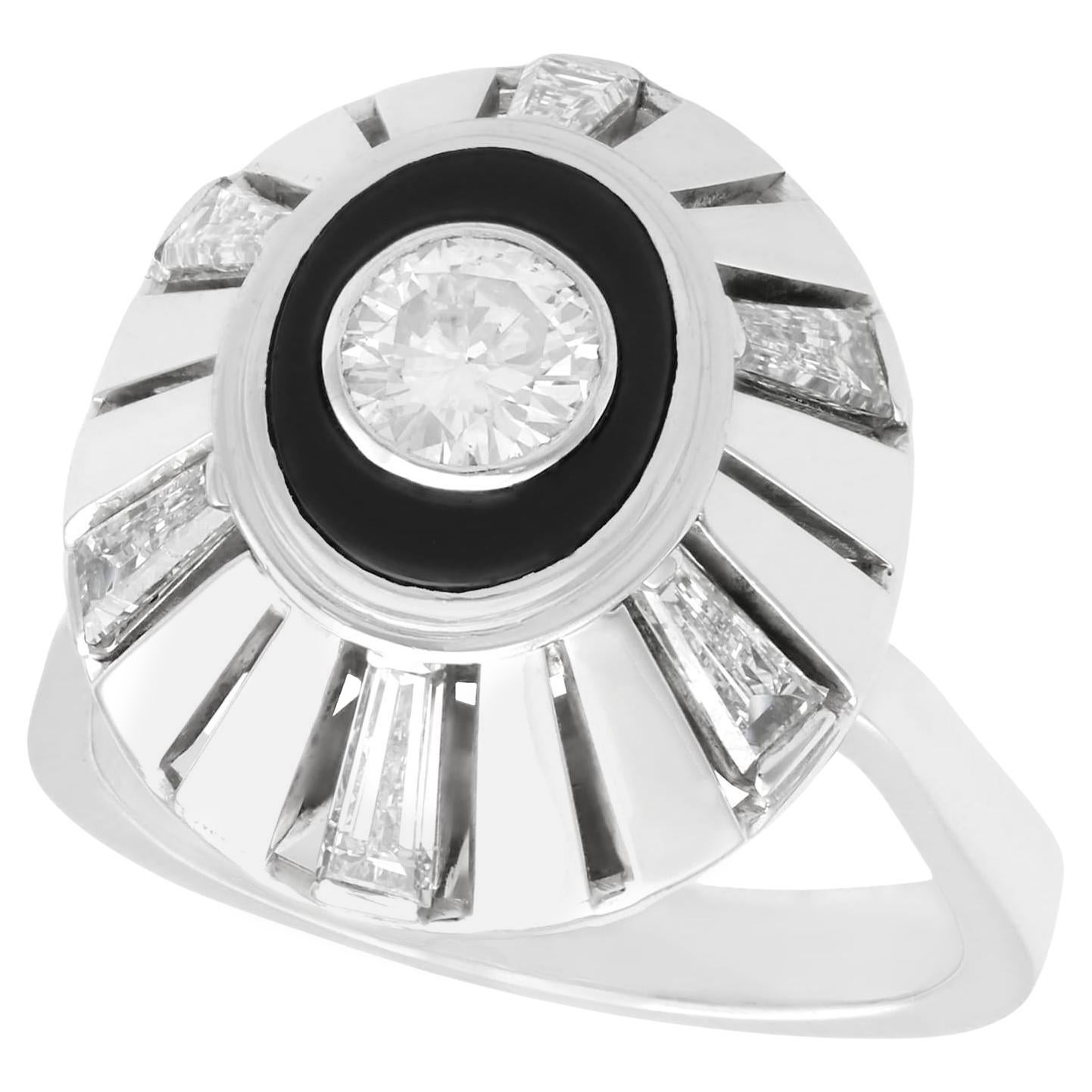 1950s Black Onyx and 1.68 Carat Diamond White Gold Cocktail Ring