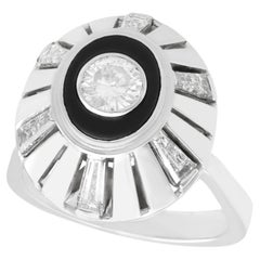 1950s Black Onyx and 1.68 Carat Diamond White Gold Cocktail Ring
