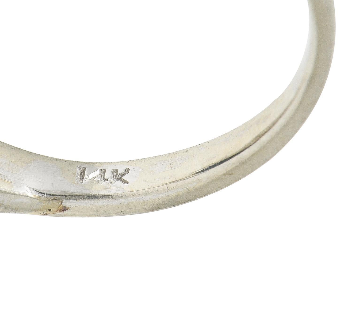 1950's Black Opal Diamond 14 Karat White Gold Scrolling Navette Bypass Ring For Sale 3