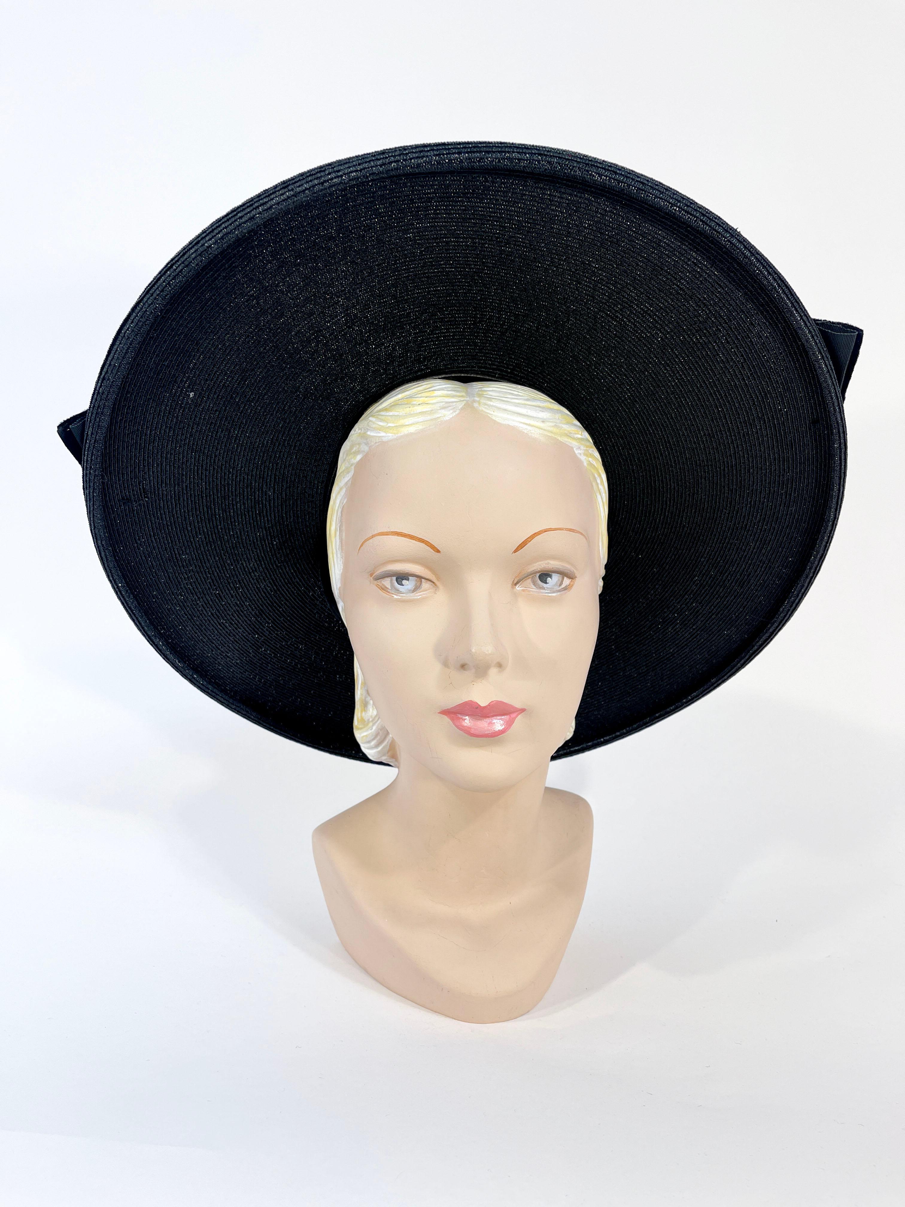 1950er Jahre Schwarzer Tellerhut Damen im Angebot