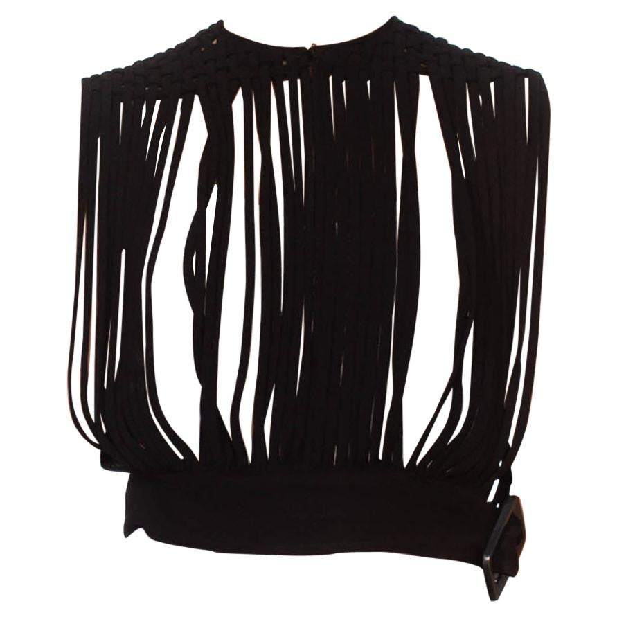 Haut à bretelles en crêpe de rayonne noir avec panier en forme de cage, années 1950