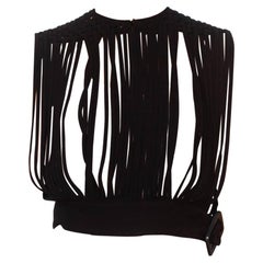 1950S Black Rayon Crepe Cage Basket Weave Strap Top