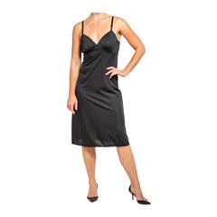 1950S Schwarzer Rayon mit Spitzenbesatz Negligee