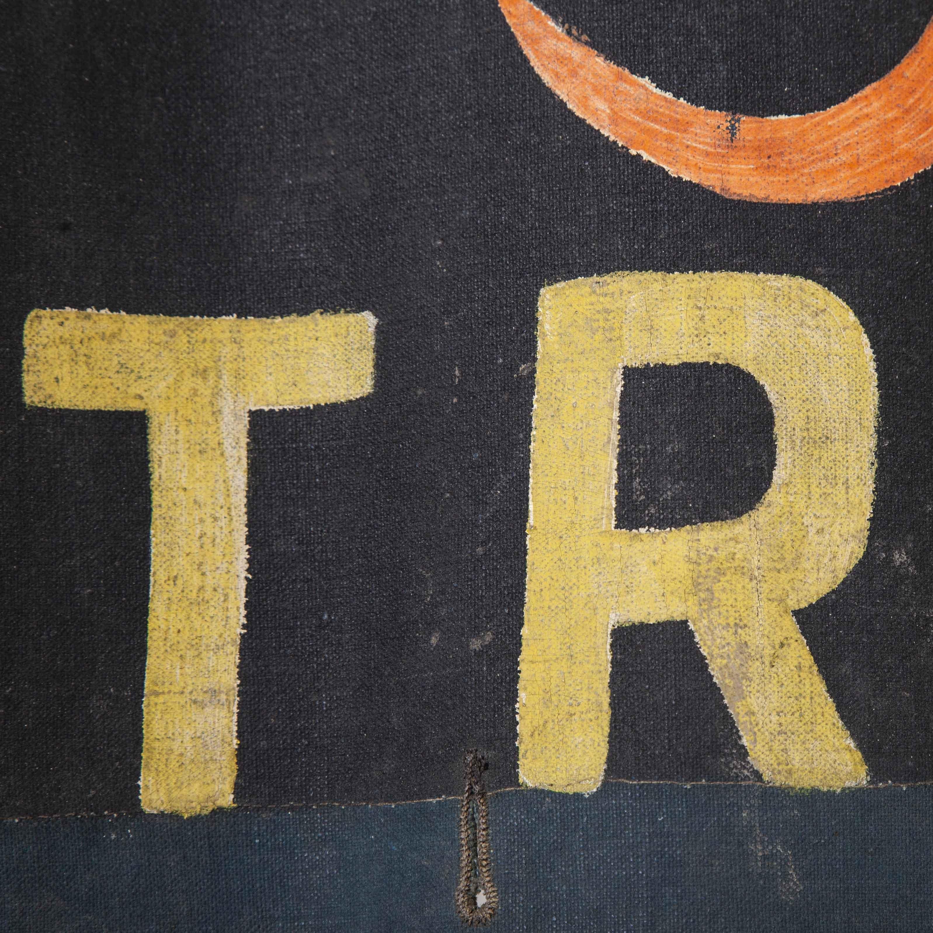 Striscione pubblicitario su tela nera e rossa del 1950, Pigeon Voyageur in vendita 4
