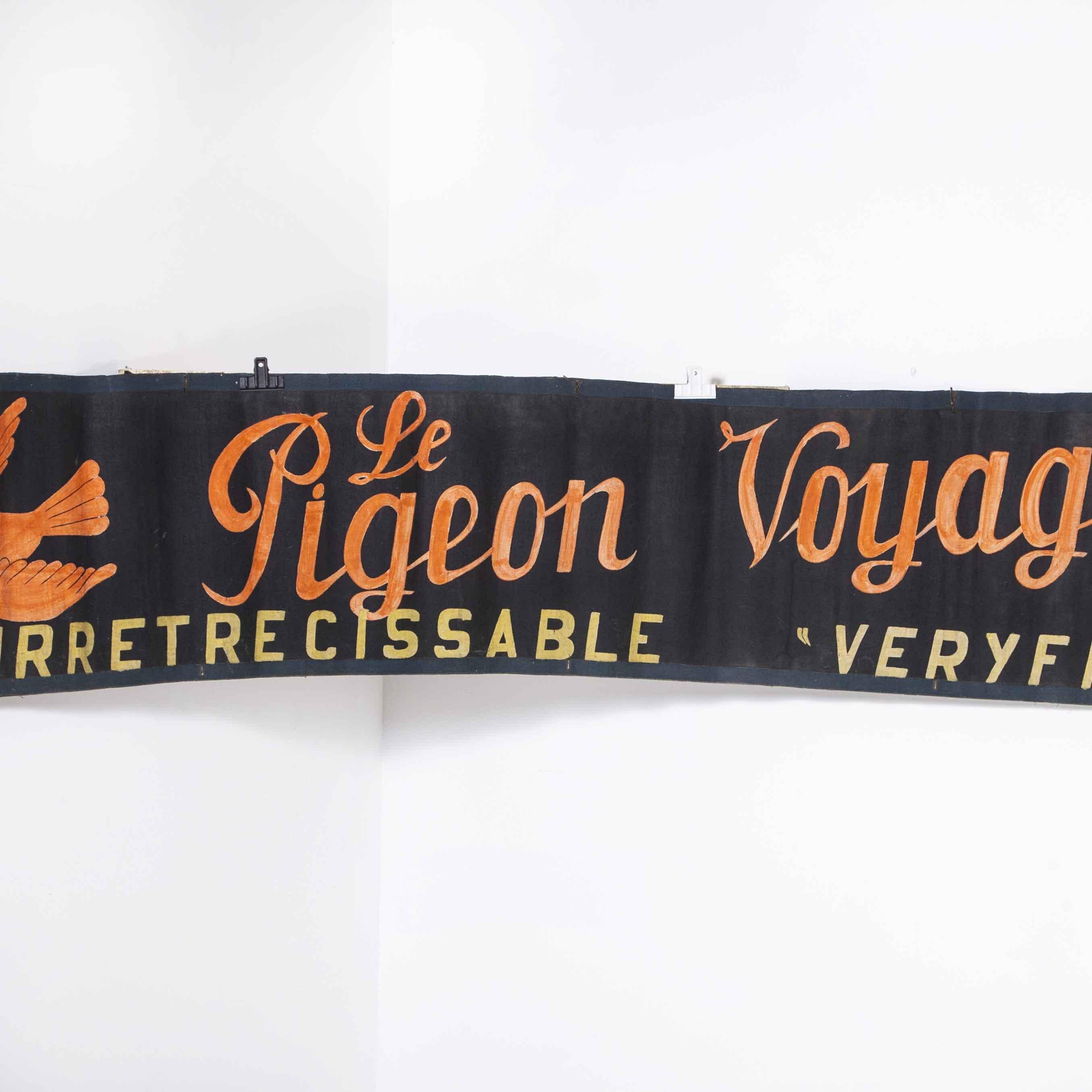 French 1950's Black & Red Canvas Advertising Banner, Pigeon Voyageur For Sale