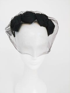 1950s Black Rose Cocktail Hat w/ Veil