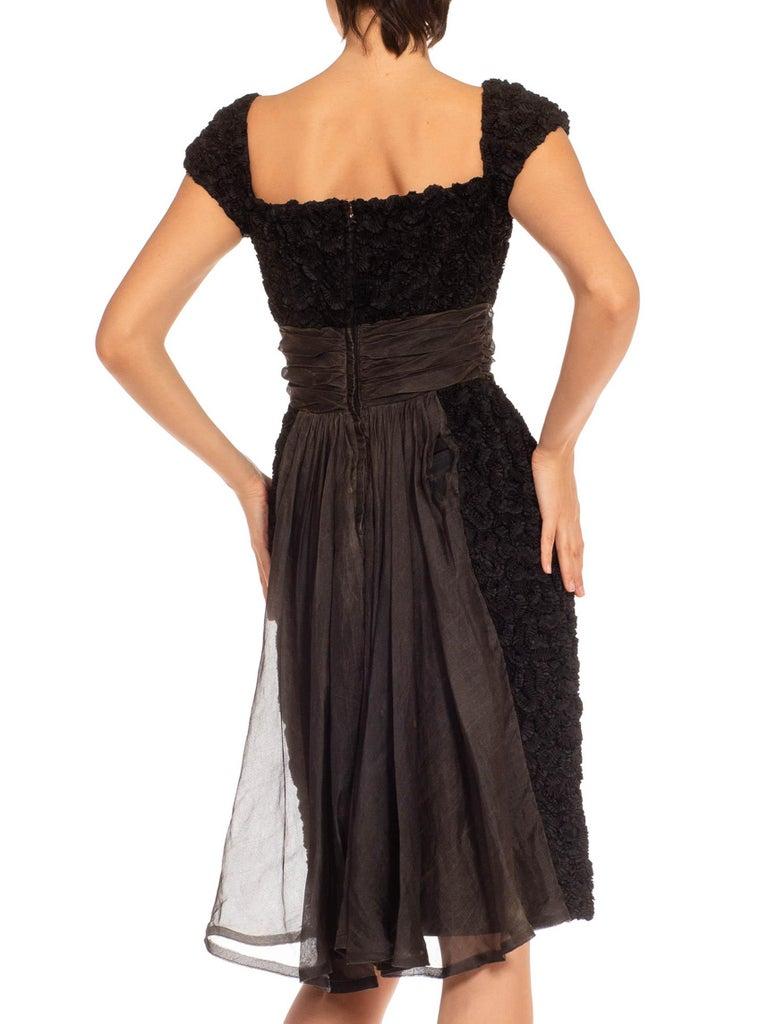 1950S Black Ruffled Appliqué  Cocktail Dress With Silk Sash 5