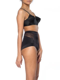 1950S Black Satin And Lace Deadstock Bullet Bra Lingerie