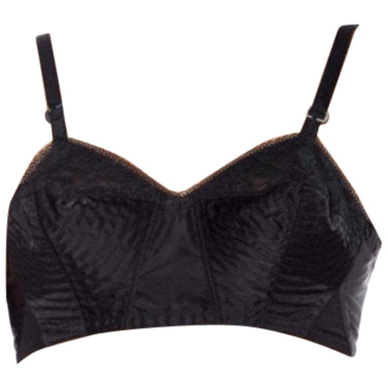 1950S Black Satin And Lace Deadstock Bullet Bra Lingerie For Sale