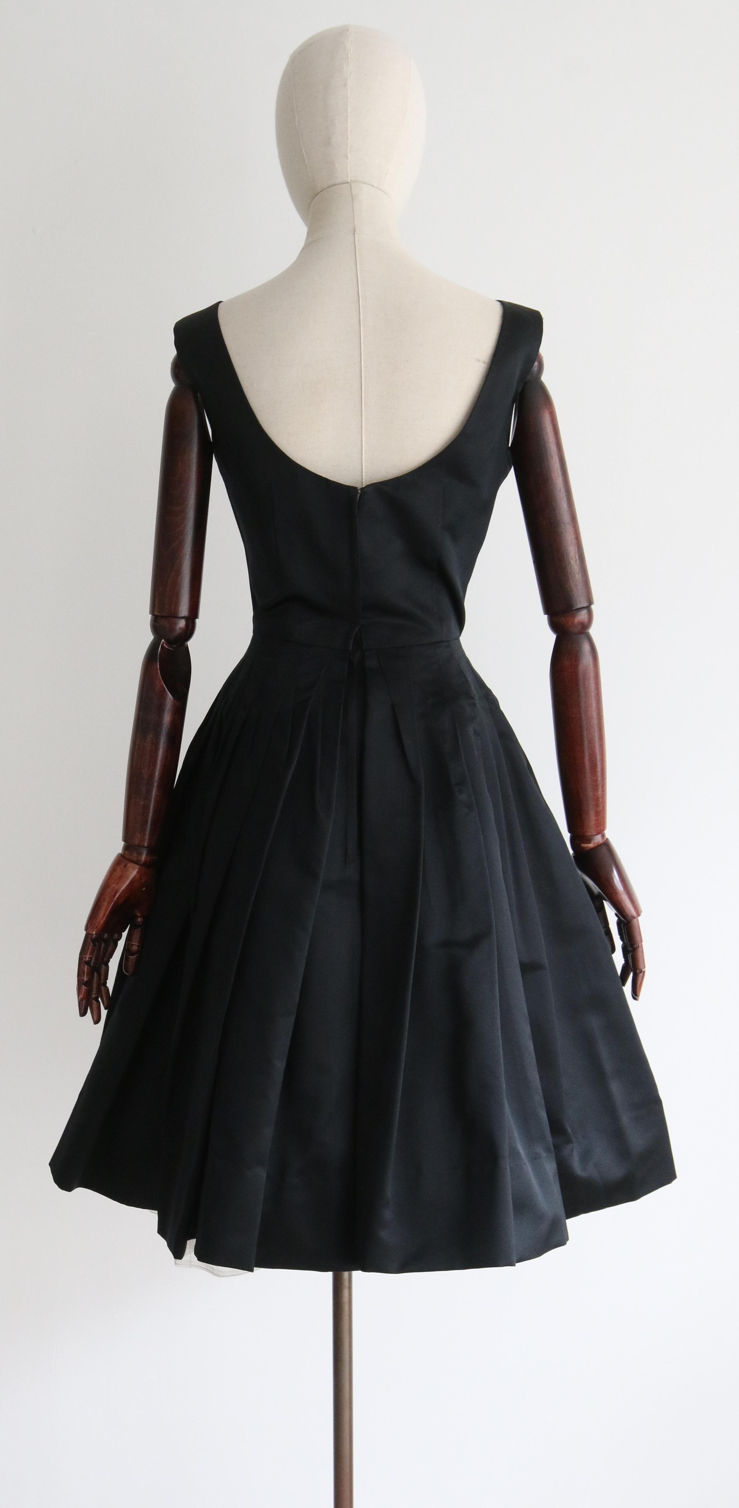 1950'S Black Satin Pointed Seam Dress UK 8 US 4  7
