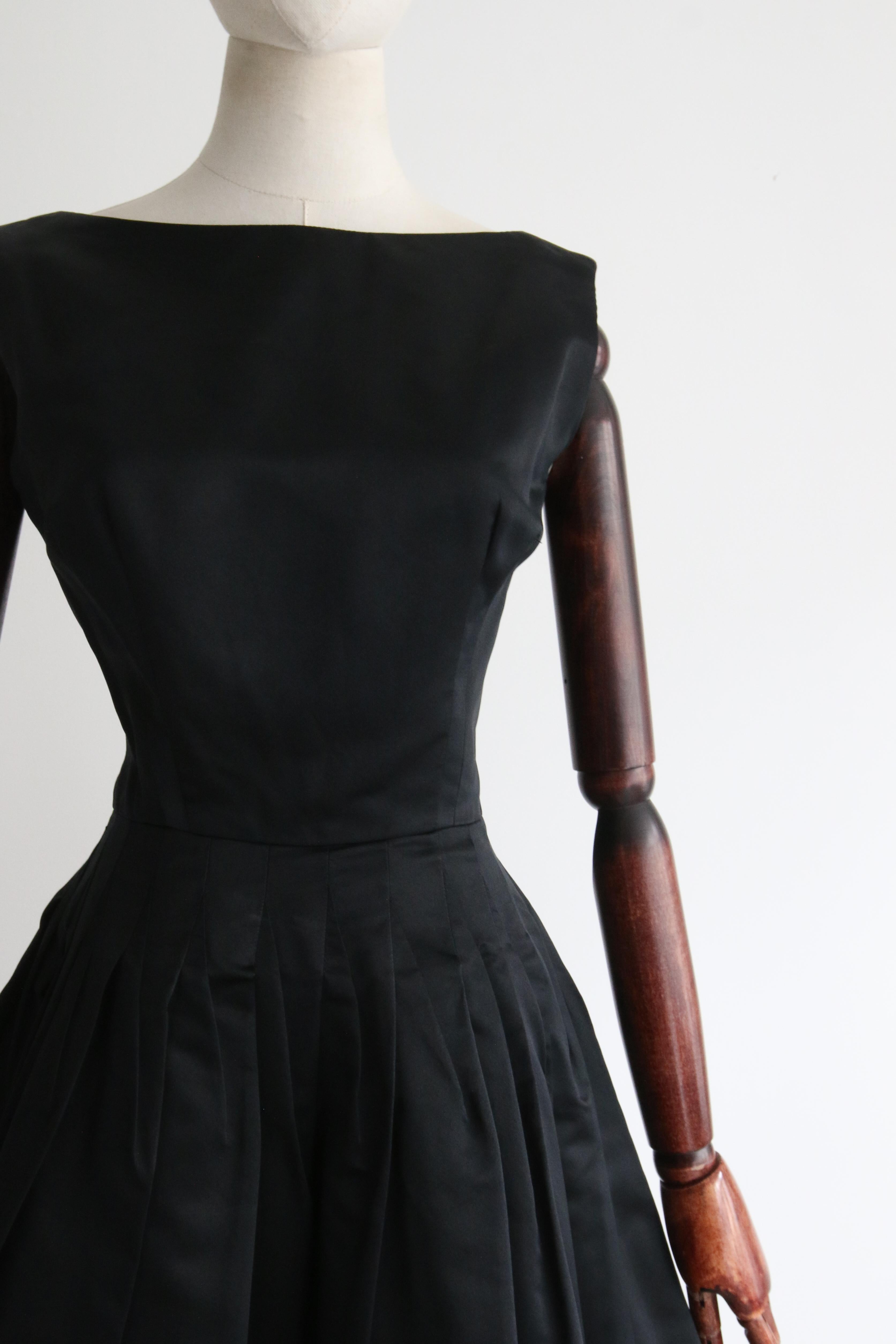 1950'S Black Satin Pointed Seam Dress UK 8 US 4  In Good Condition In Cheltenham, GB