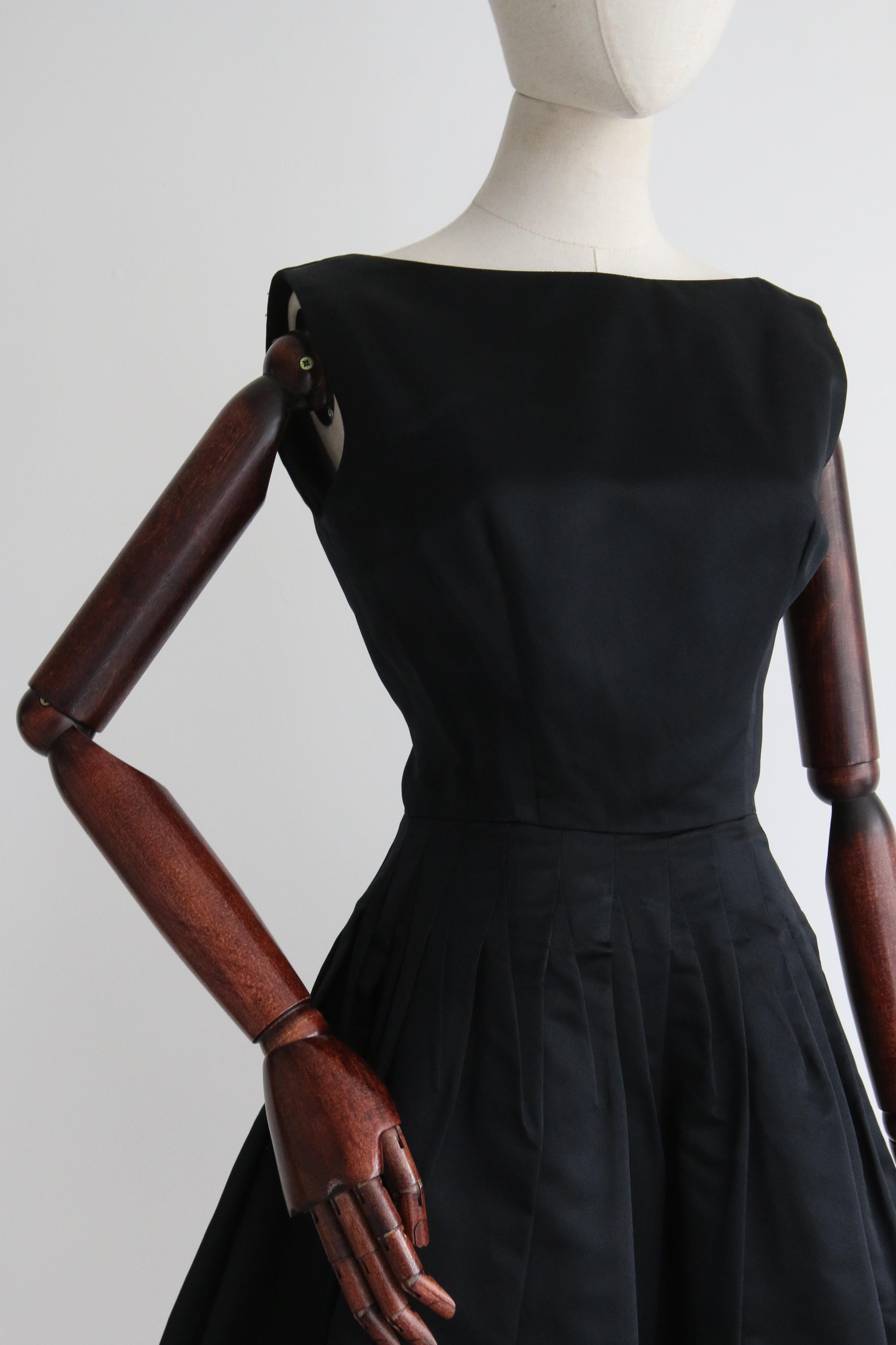 1950'S Black Satin Pointed Seam Dress UK 8 US 4  4